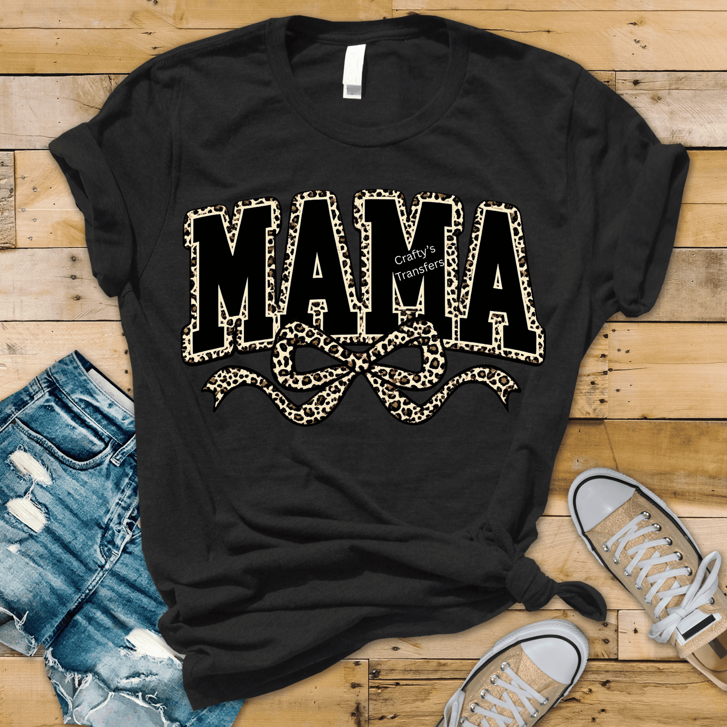 Mama Leopard Bow DTF Transfer | Black Block Mama Heat Transfer | Ready to Press