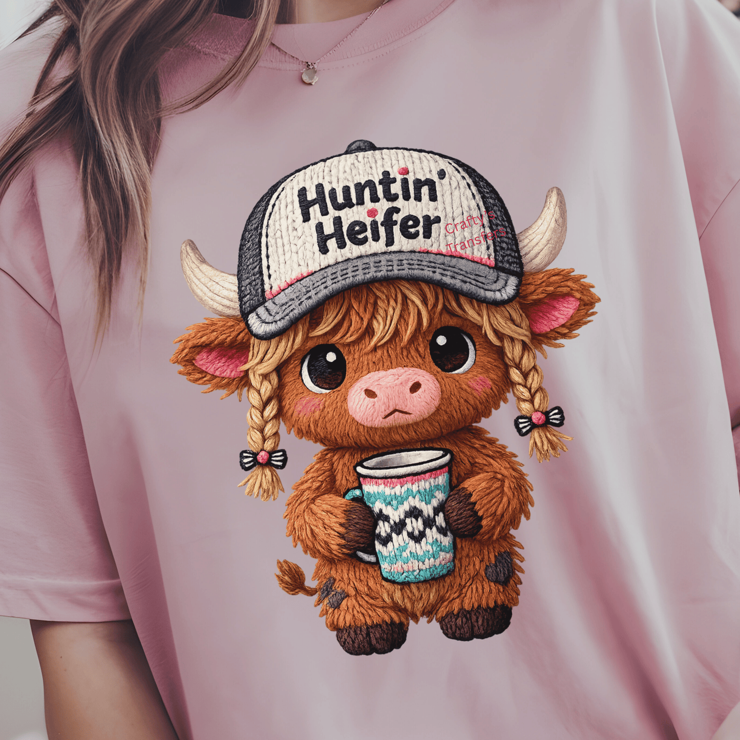 Huntin’ Heifer DTF Transfer | Cute Highland Cow Coffee Graphic | Ready to Press Heat Transfer