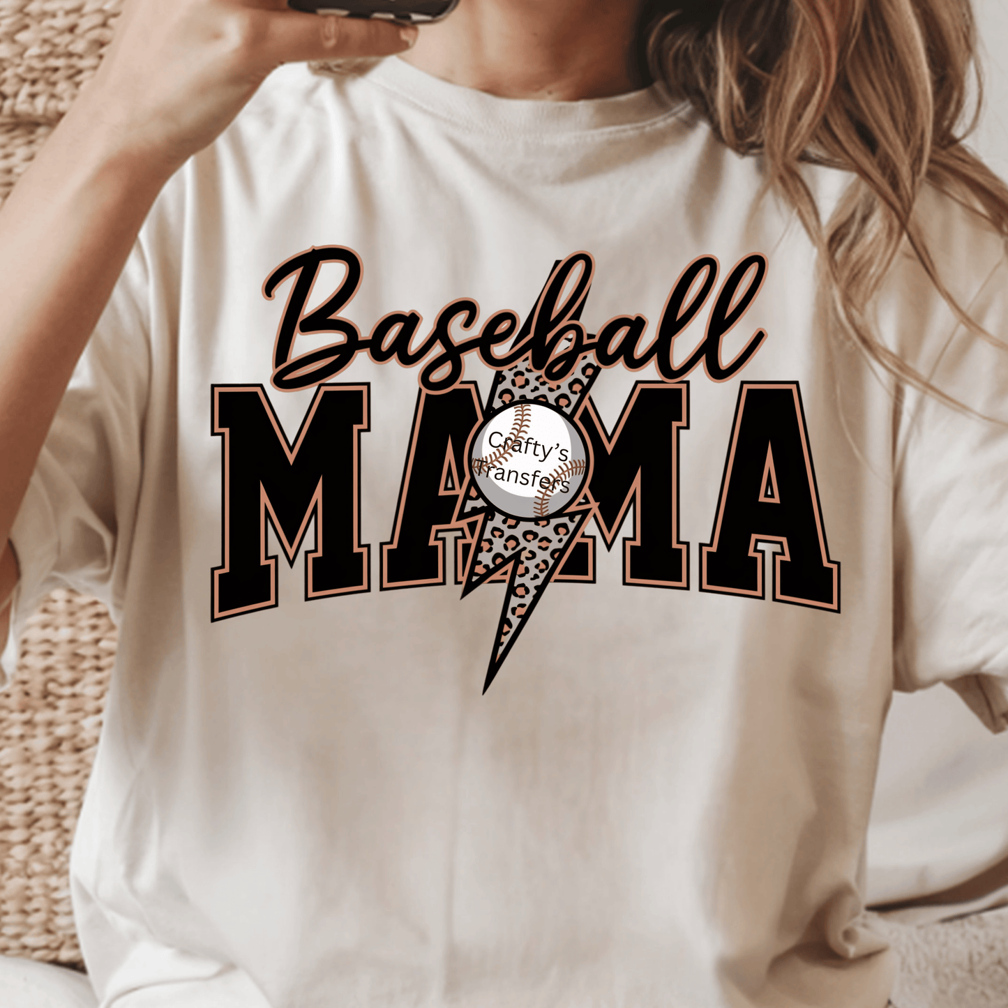Baseball Mama DTF Transfer | Leopard Lightning Bolt Sports Mom Heat Transfer | Ready to Press
