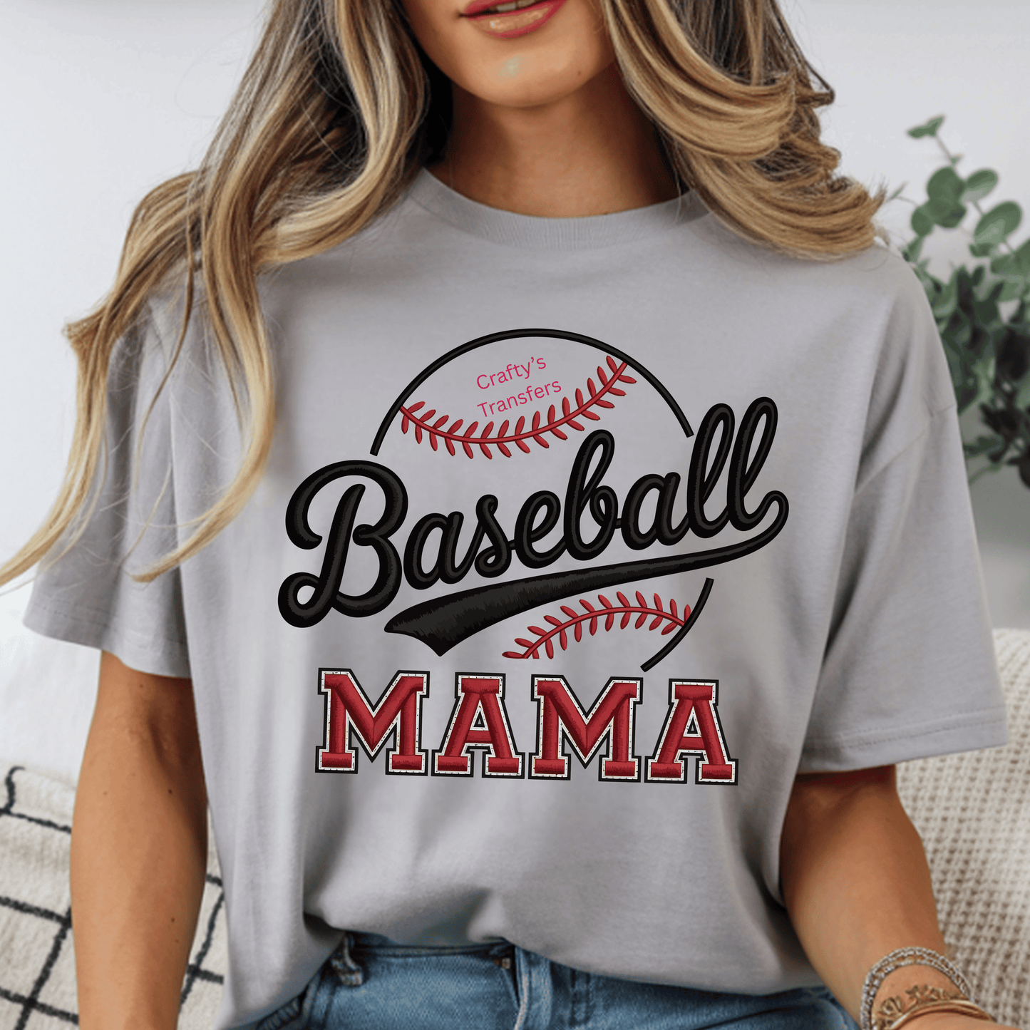 Baseball Mama DTF Transfer – Red Varsity Baseball Mom Shirt Design – Game Day Ready to Press Heat Transfer
