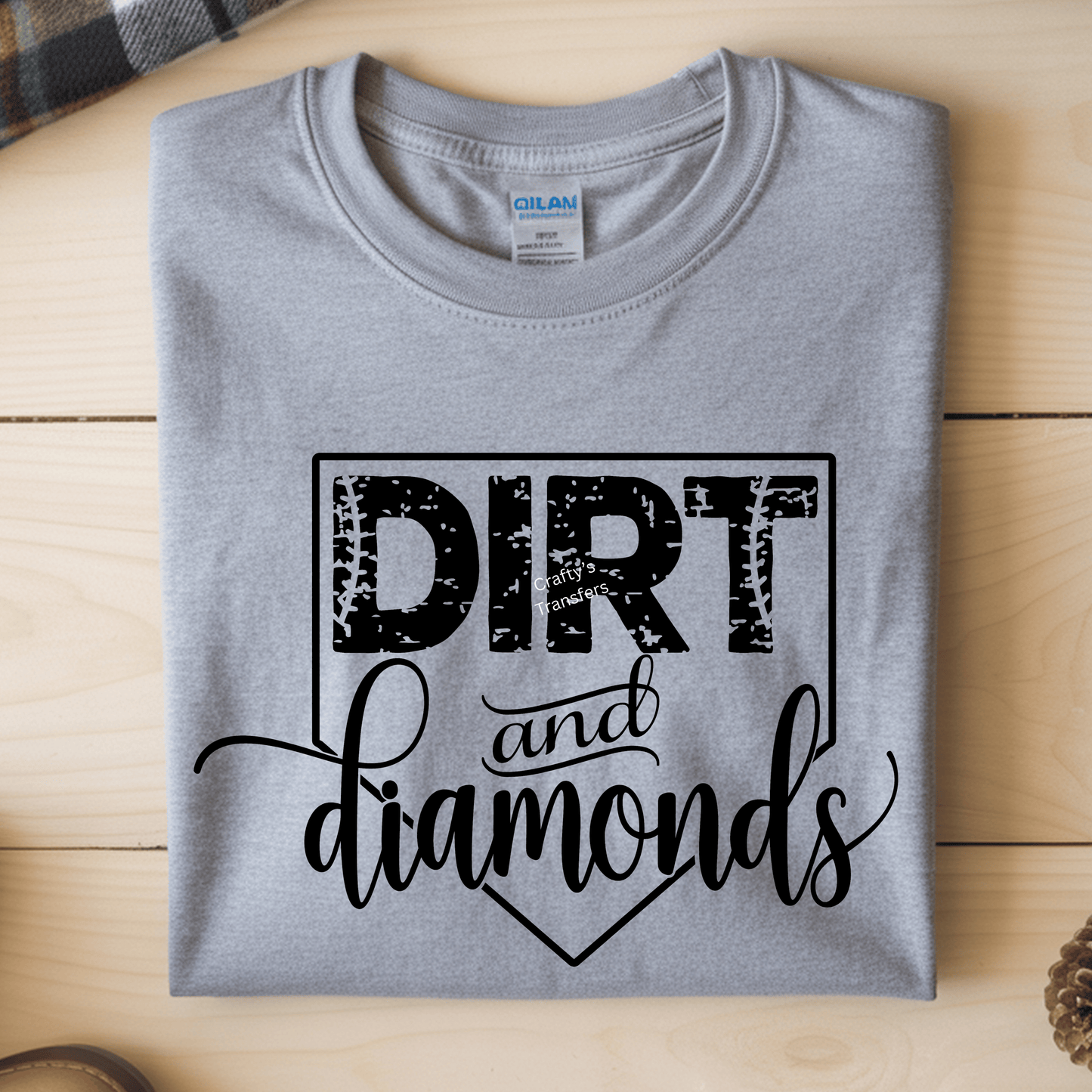 Dirt and Diamonds DTF Transfer – Softball Graphic Shirt Design – Distressed Sports Mom Game Day Print