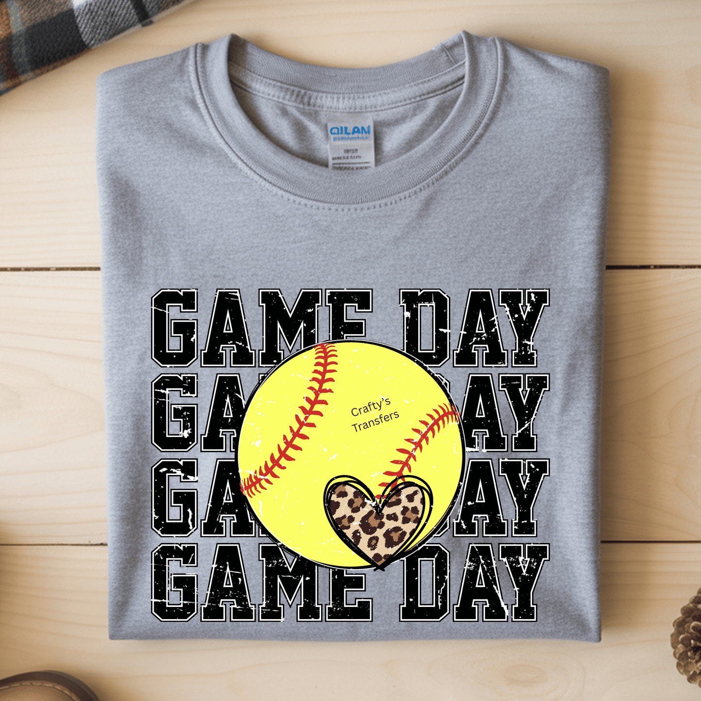 Game Day Softball DTF Transfer – Leopard Heart Softball Graphic – Trendy Sports Mom Shirt Design