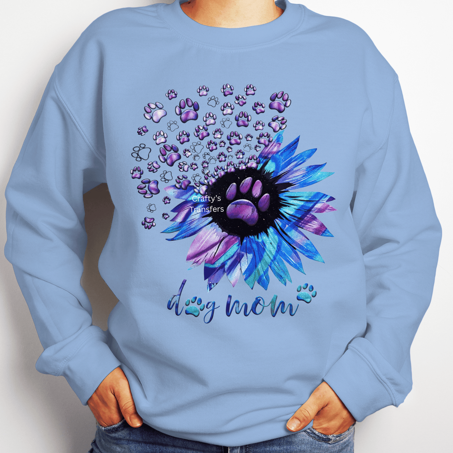Dog Mom Sunflower Paw Print DTF Transfer – Purple Blue Galaxy Floral Dog Lover Shirt Design – Ready to Press Heat Transfer