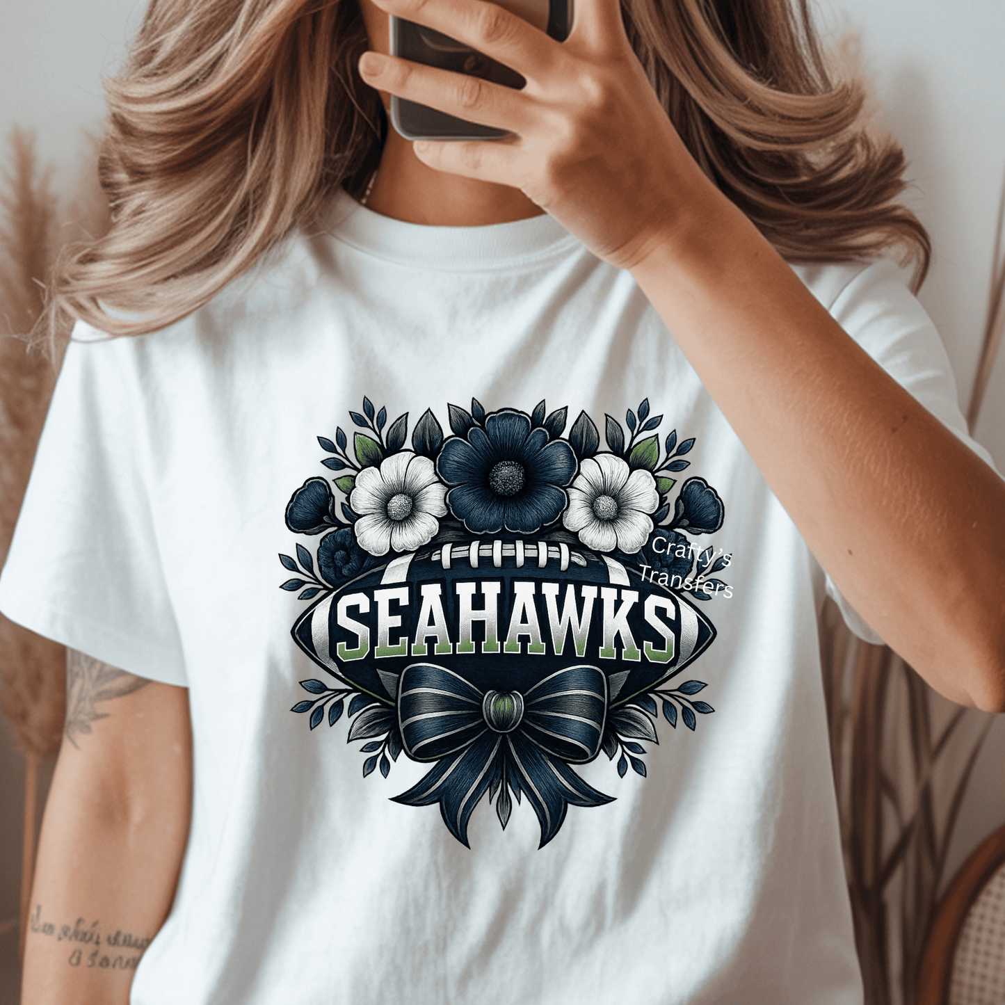 Seattle Football Coquette Bow DTF Transfer ā Blue & Green Fan Spirit Shirt Design ā Ready to Press