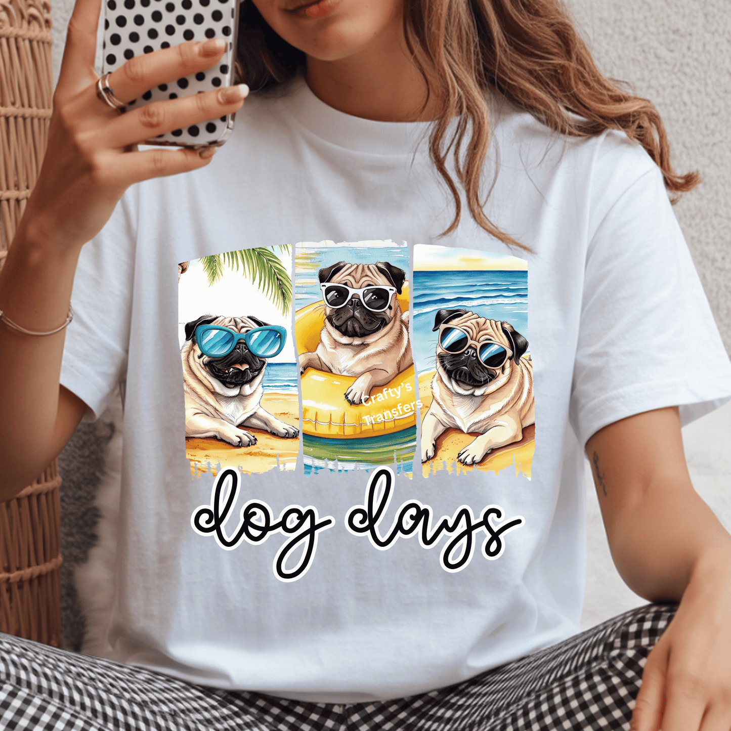 Dog Days of Summer Pug DTF Transfer – Beach Pug Graphic Shirt Design – Funny Summer Dog Ready to Press Heat Transfer
