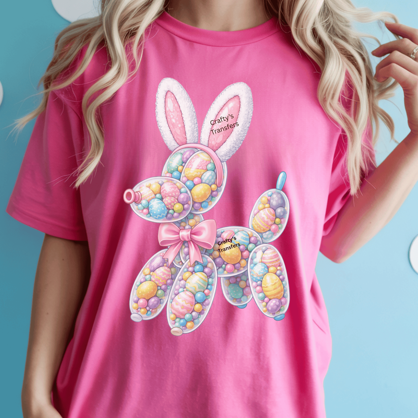 Easter Balloon Dog DTF Transfer – Cute Bunny Ears Egg Balloon Animal Shirt Transfer – Pastel Easter Candy Graphic