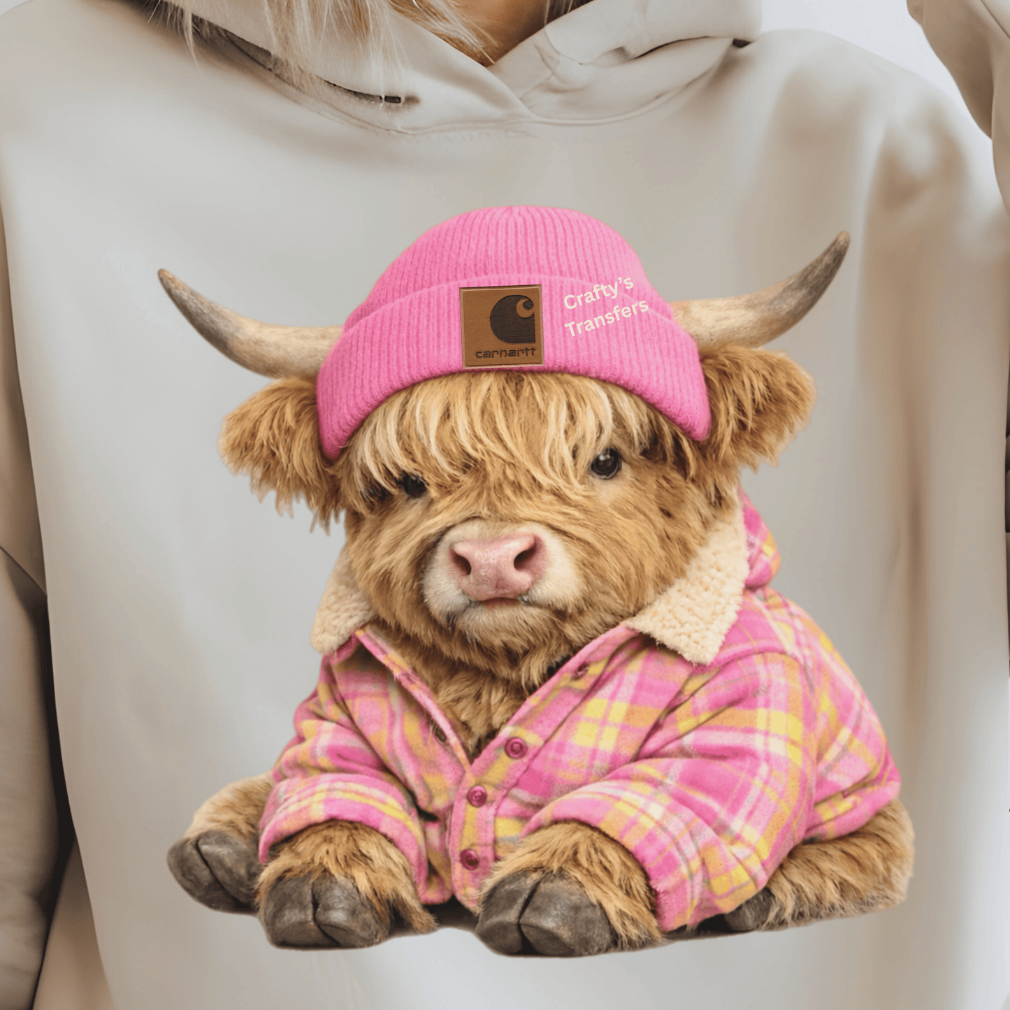 Cute Highland Cow Pink Beanie DTF Transfer | Trendy Cowgirl Western Graphic | Boutique Farm Animal Shirt Heat Press Transfer