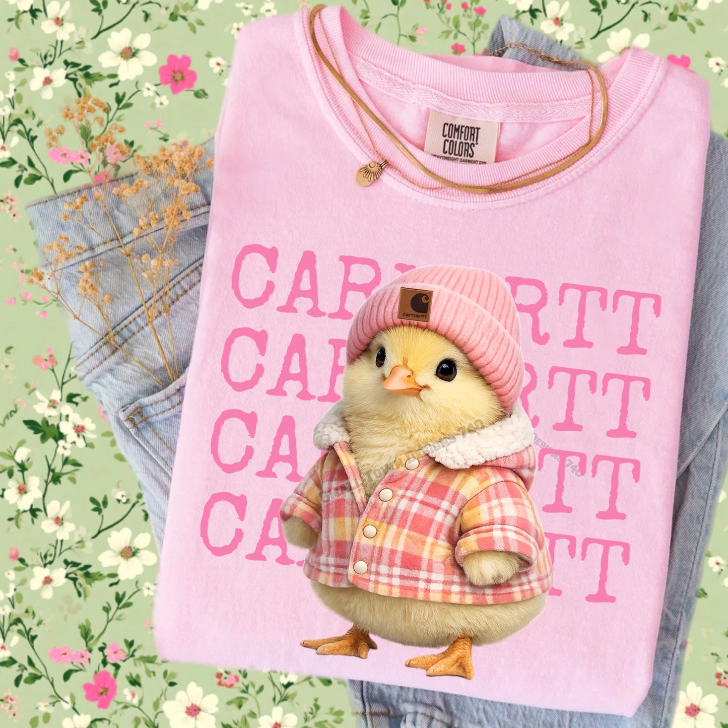 Cute Chick Cattle DTF Transfer | Pink Beanie Baby Chick Farm Graphic | Country Boutique Heat Press Shirt Transfer