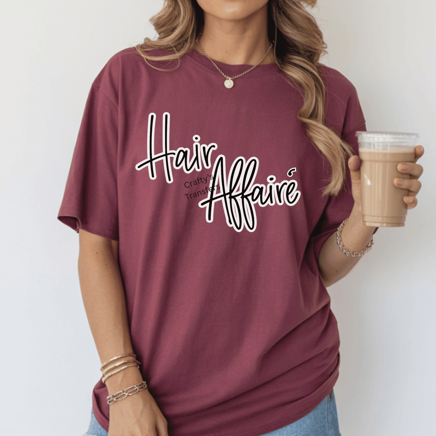 Hair Affaire DTF Transfer – Stylish Hairdresser Shirt Design – Salon Life Graphic – Hairstylist Tee Transfer – Beauty Salon Heat Press Transfer