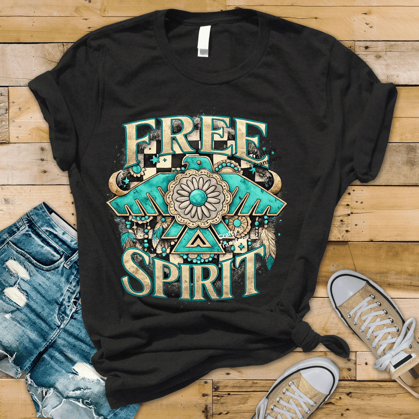 Free Spirit Western Thunderbird DTF Transfer | Turquoise Boho Western Shirt Design | Native Style Aztec Graphic Tee | Boutique Western Apparel