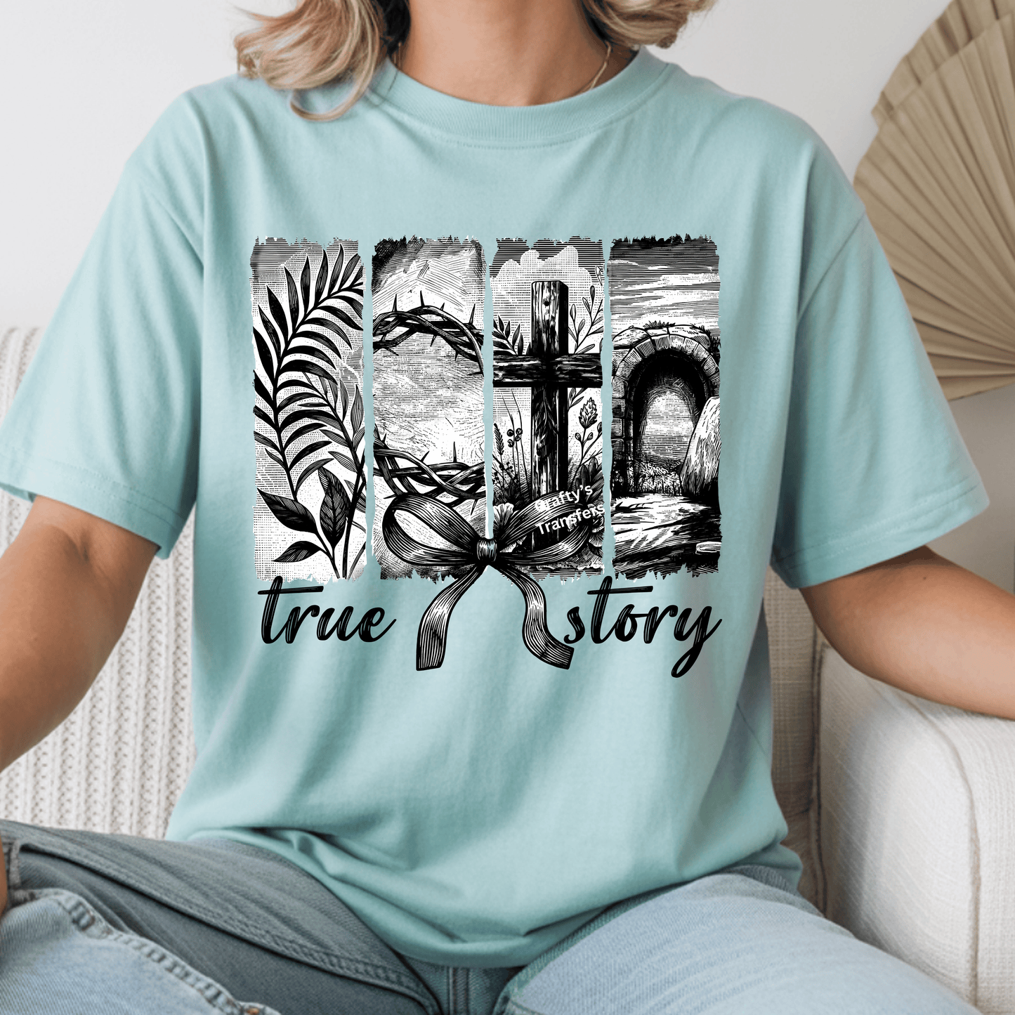 Christian Easter Cross & Empty Tomb DTF Transfer | Crown of Thorns Faith Shirt Design | Resurrection Graphic Tee | Religious Apparel Transfer