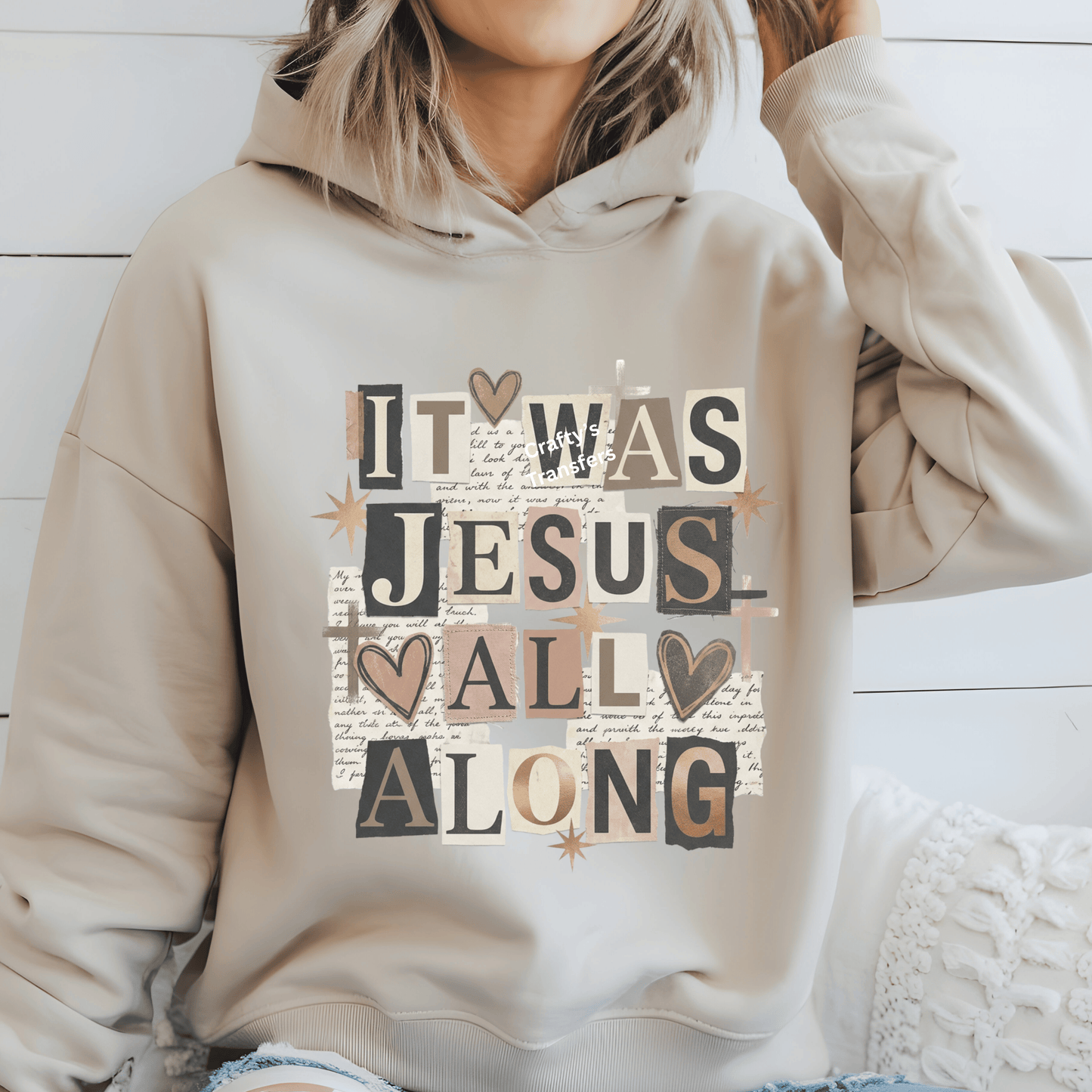 It Was Jesus All Along DTF Transfer | Christian Faith Collage Shirt Design | Vintage Scripture Graphic Tee | Inspirational Religious Apparel Transfer