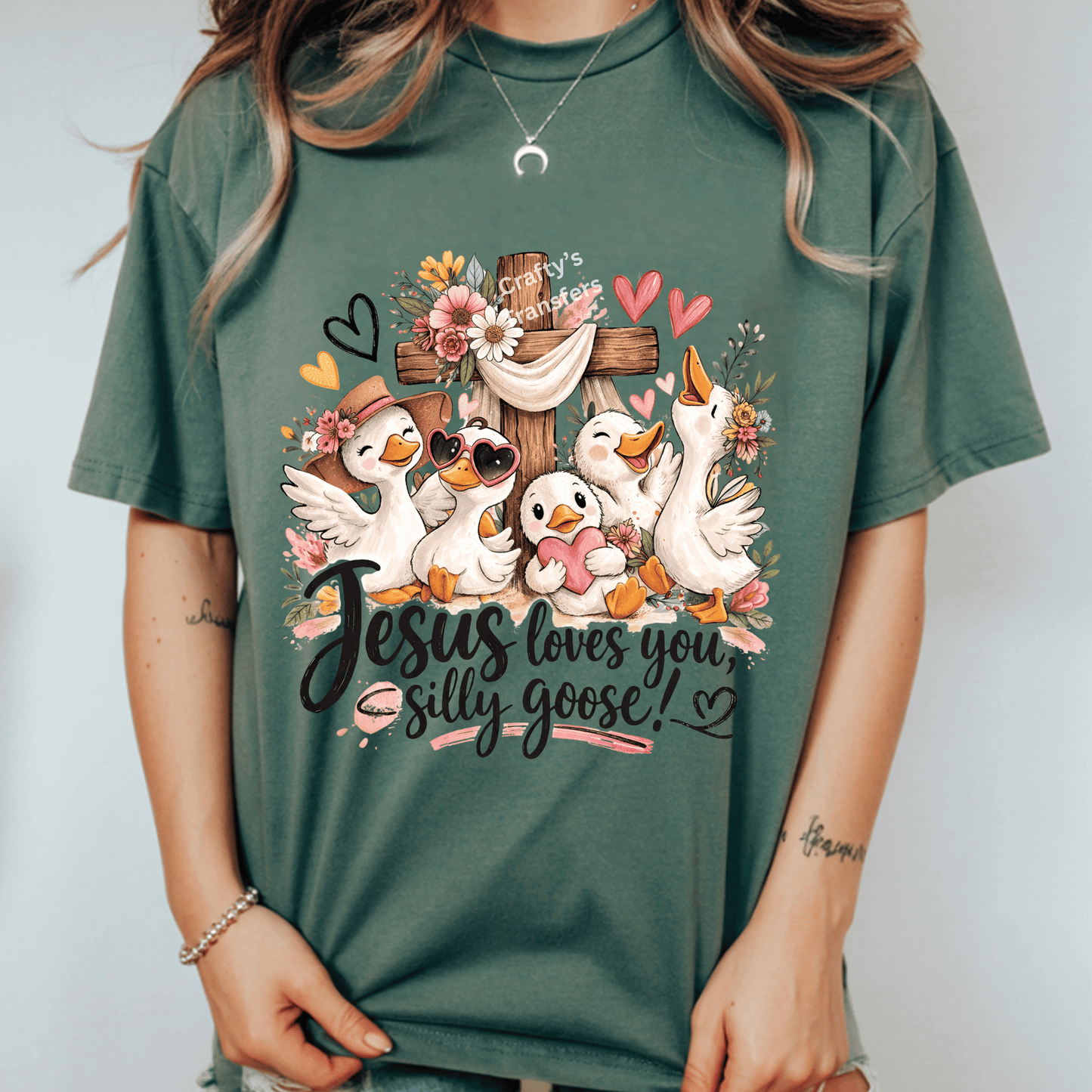 Jesus Loves You Silly Goose DTF Transfer | Cute Christian Goose Shirt Design | Faith Based Graphic Tee | Funny Inspirational Church Apparel