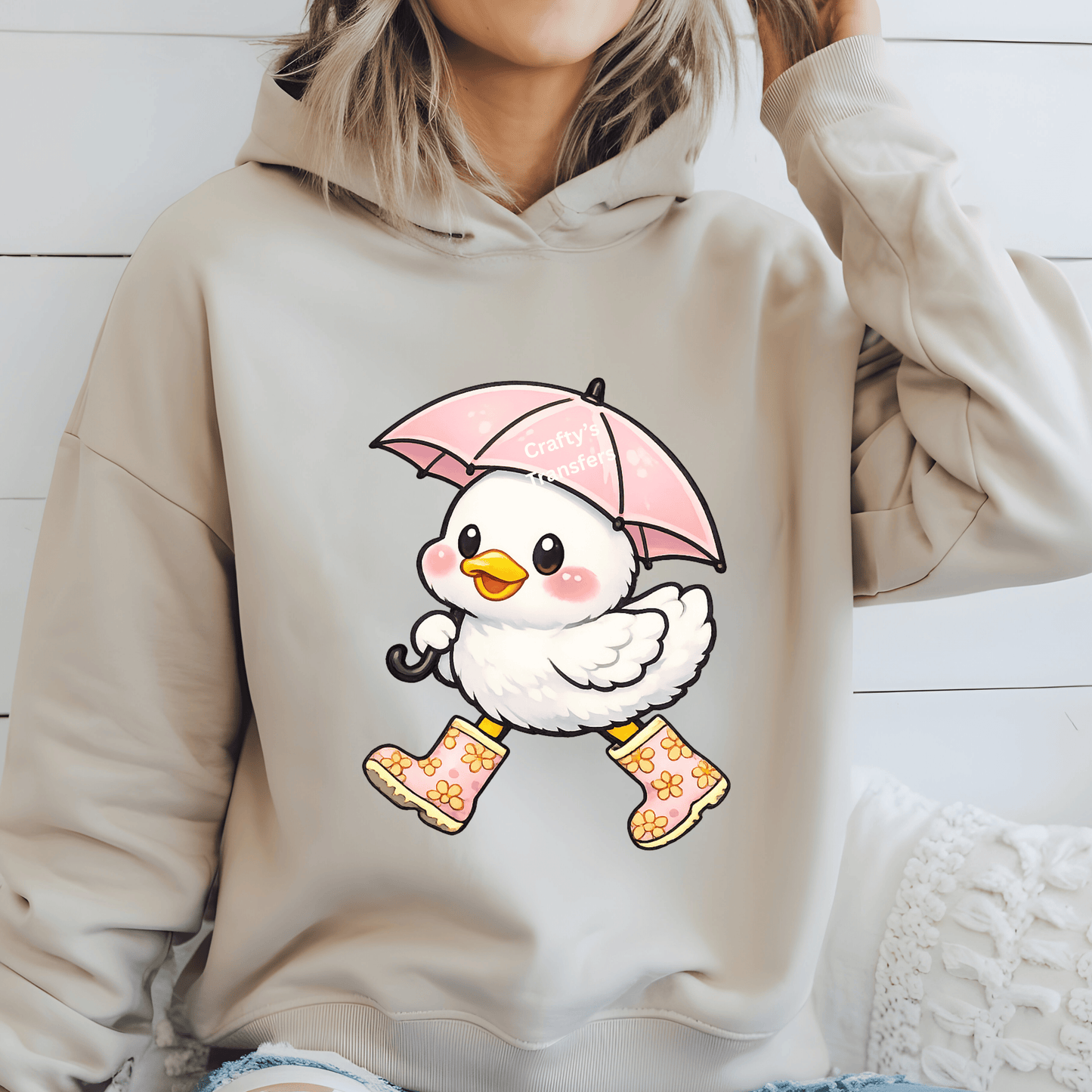 Cute Duck with Umbrella DTF Transfer | Kawaii Rain Duck Graphic Shirt Design | Adorable Spring Duckling Tee | Cute Animal Boutique Apparel