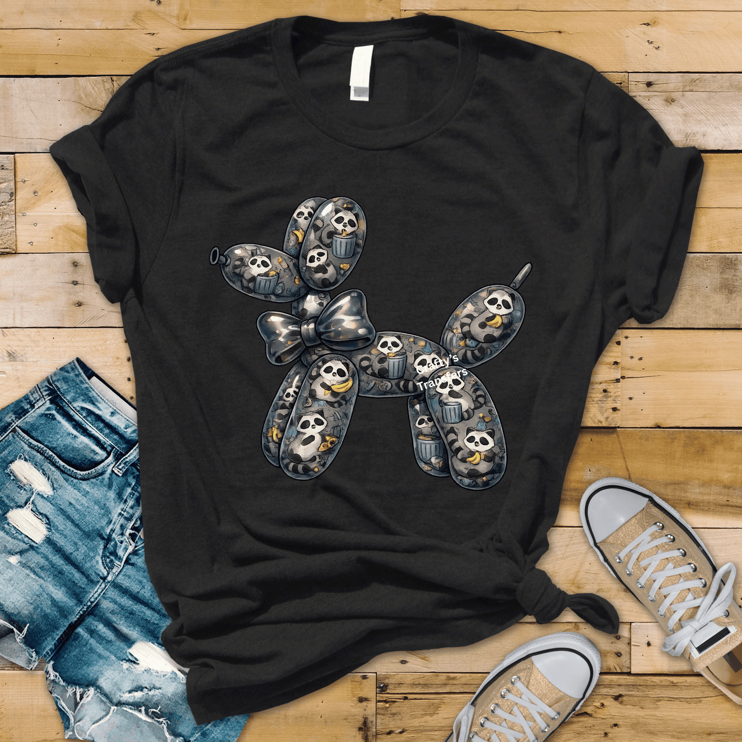 Raccoon Balloon Dog DTF Transfer – Cute Trash Panda Animal Graphic – Whimsical Balloon Dog Shirt Transfer – Unique Boutique Design