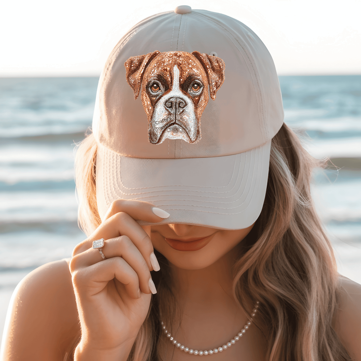 Rhinestone Boxer Dog DTF Transfer | Bling Puppy Face Western Glam Shirt Design | Sparkle Dog Lover Heat Press Transfer