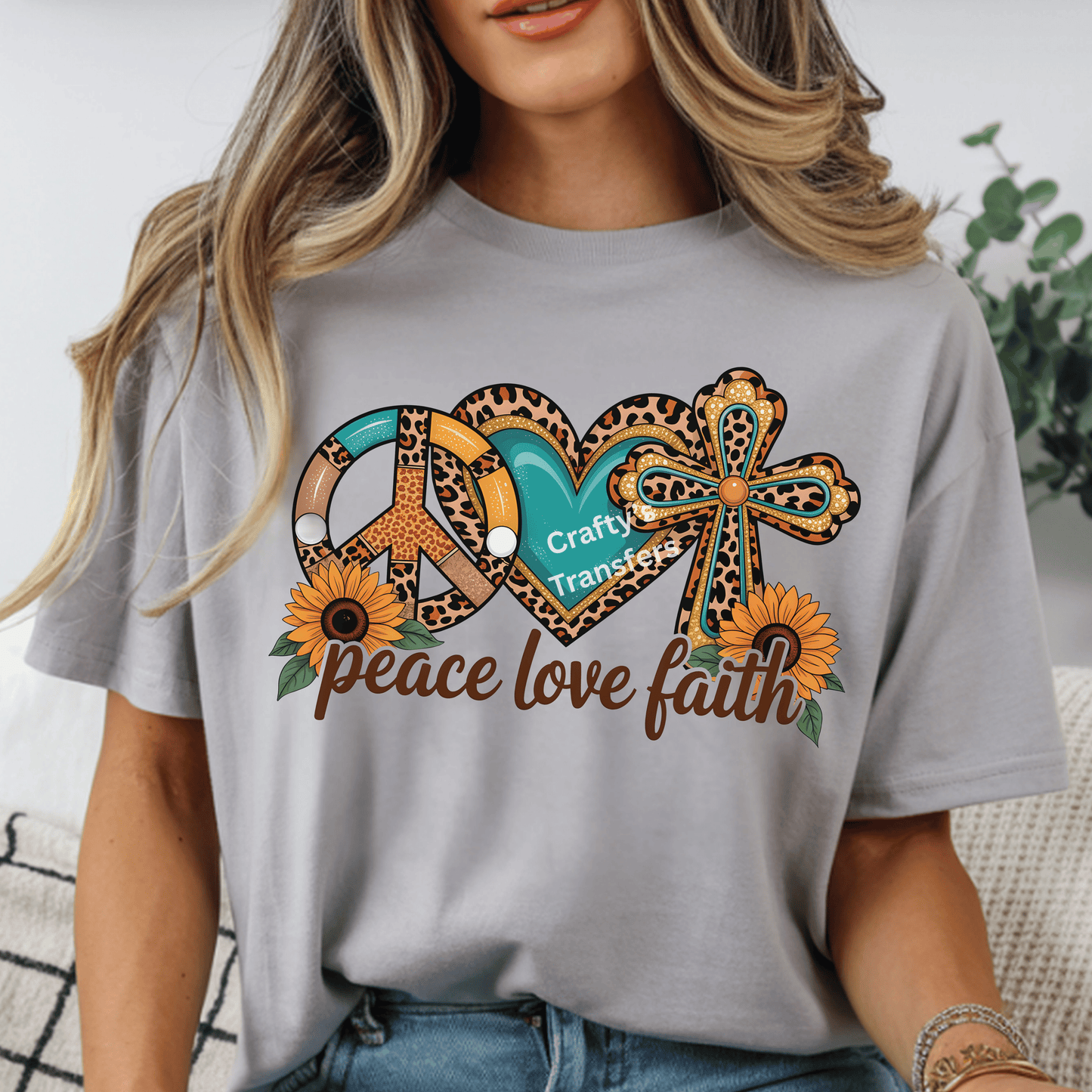 Peace Love Faith DTF Transfer | Christian Western Leopard Print Design | Turquoise Faith Shirt Graphic | Boho Religious Boutique Transfer | Ready to Press