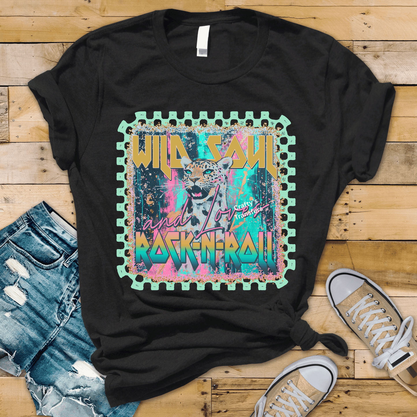 Wild Soul Leopard DTF Transfer | Colorful Rock N Roll Graphic Tee Design | Neon Animal Print Shirt Transfer | Edgy Boutique Apparel Print