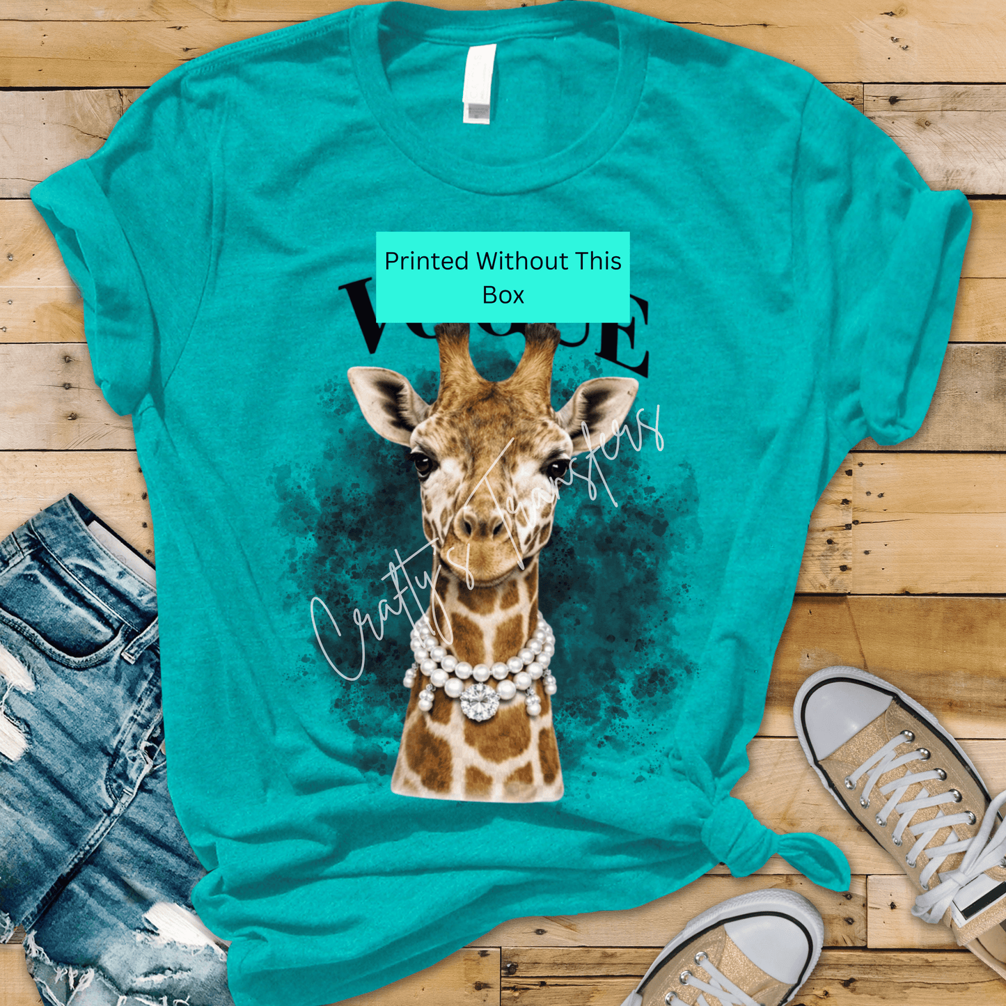 Designer Giraffe DTF Transfer | Glam Animal Print Fashion Design | Pearl Necklace Giraffe Shirt Transfer | Boutique Graphic Tee