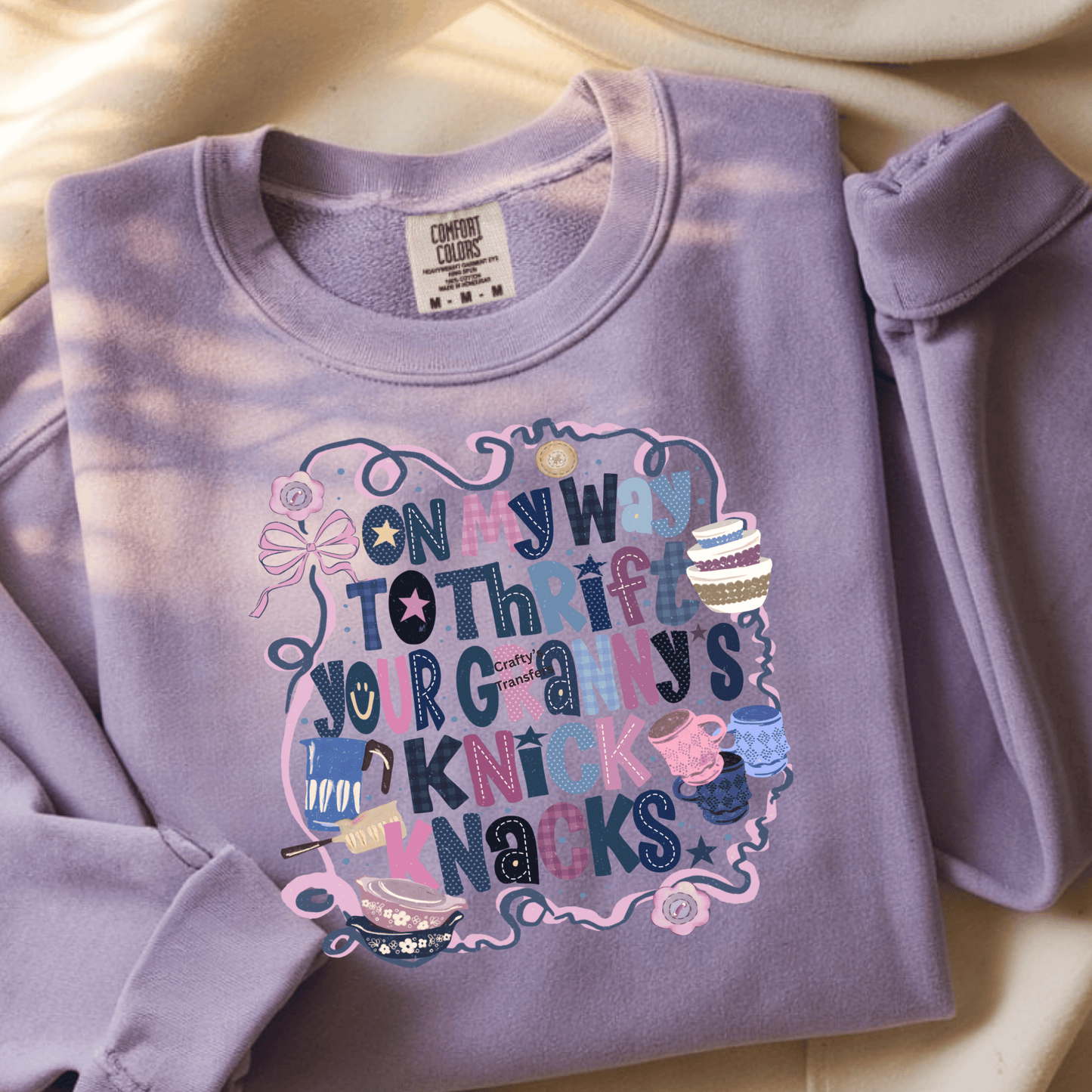 On My Way to Thrift Your Granny’s Knick Knacks DTF Transfer | Vintage Thrift Store Graphic | Retro Grandma Aesthetic Shirt Design