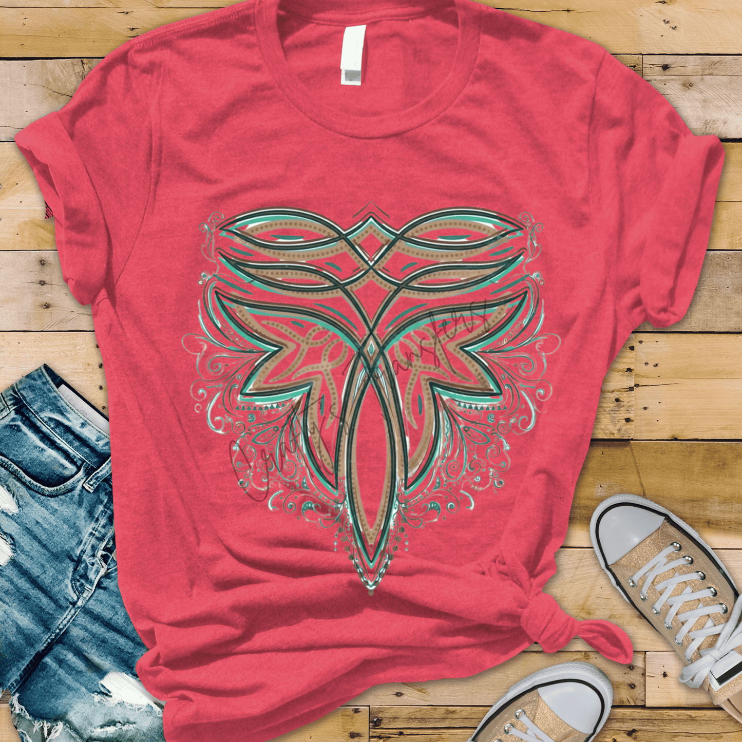 Turquoise Western Filigree Cross DTF Transfer | Boho Cowgirl Faith Heat Transfer | Ready to Press Boutique DTF Design