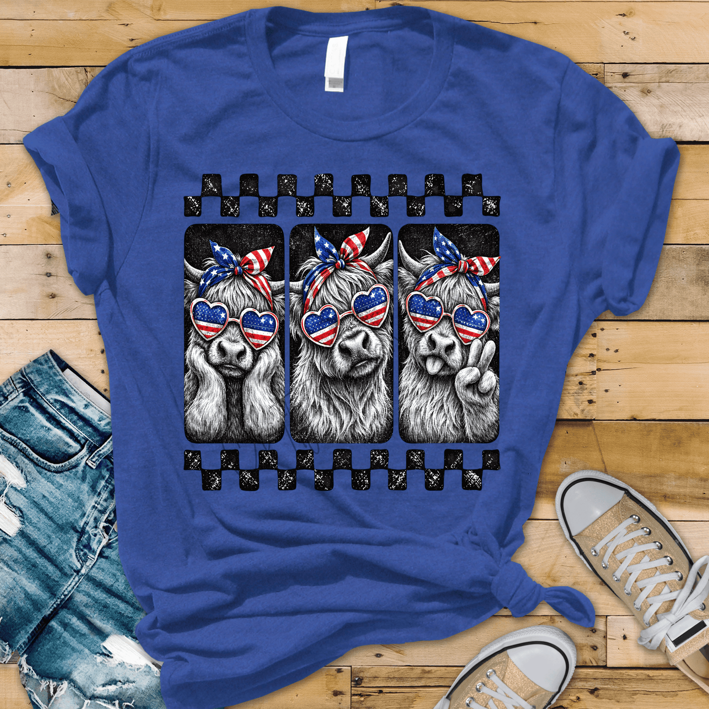 Patriotic Highland Cow DTF Transfer | USA Cow Sunglasses Heat Transfer | Ready to Press 4th of July DTF Design
