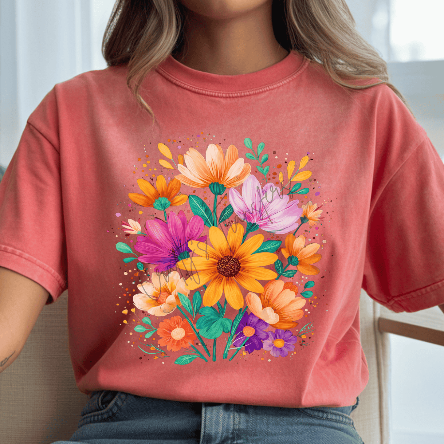 Colorful Floral Bouquet DTF Transfer | Bright Spring Flower Shirt Design | Boho Botanical Graphic | Summer Boutique Heat Transfer