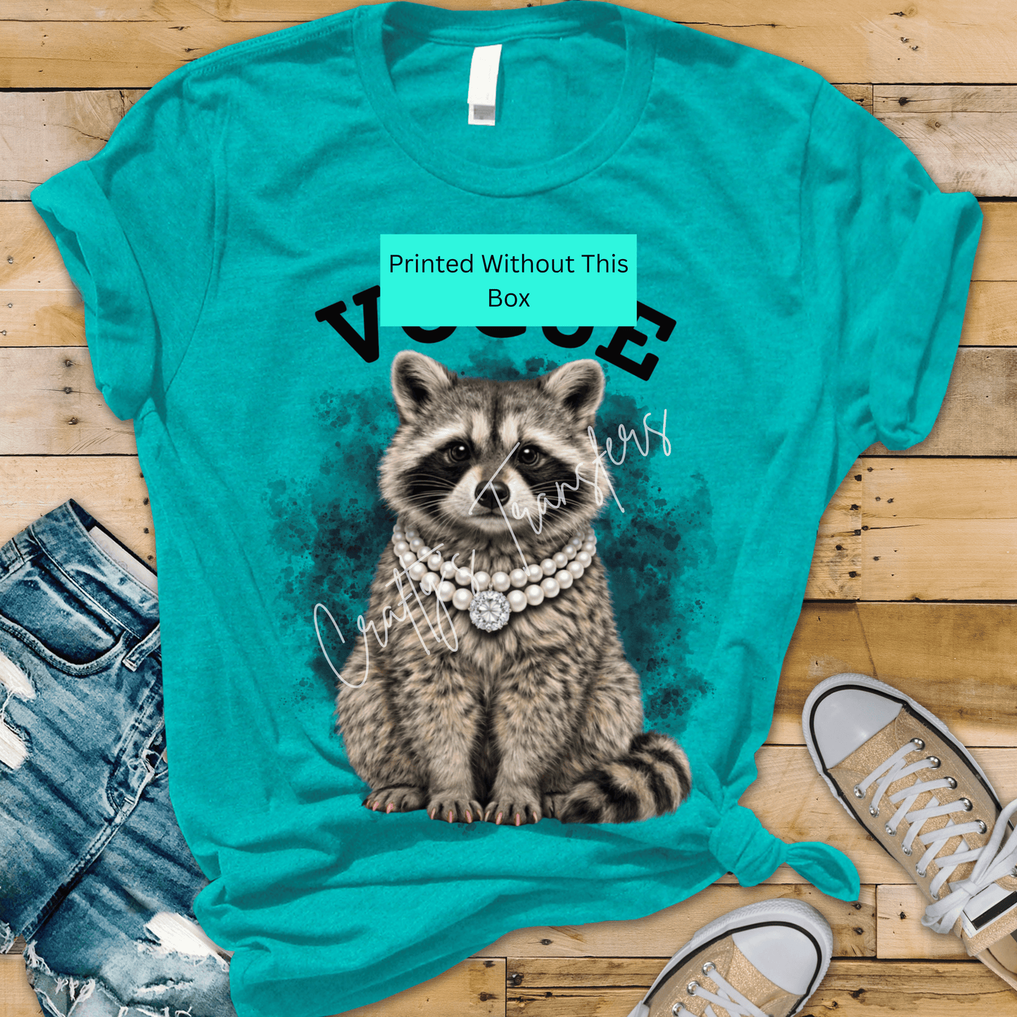 Designer Glam Raccoon DTF Transfer | Glam Woodland Animal Heat Transfer | Boutique Pearl Raccoon Design Ready to Press