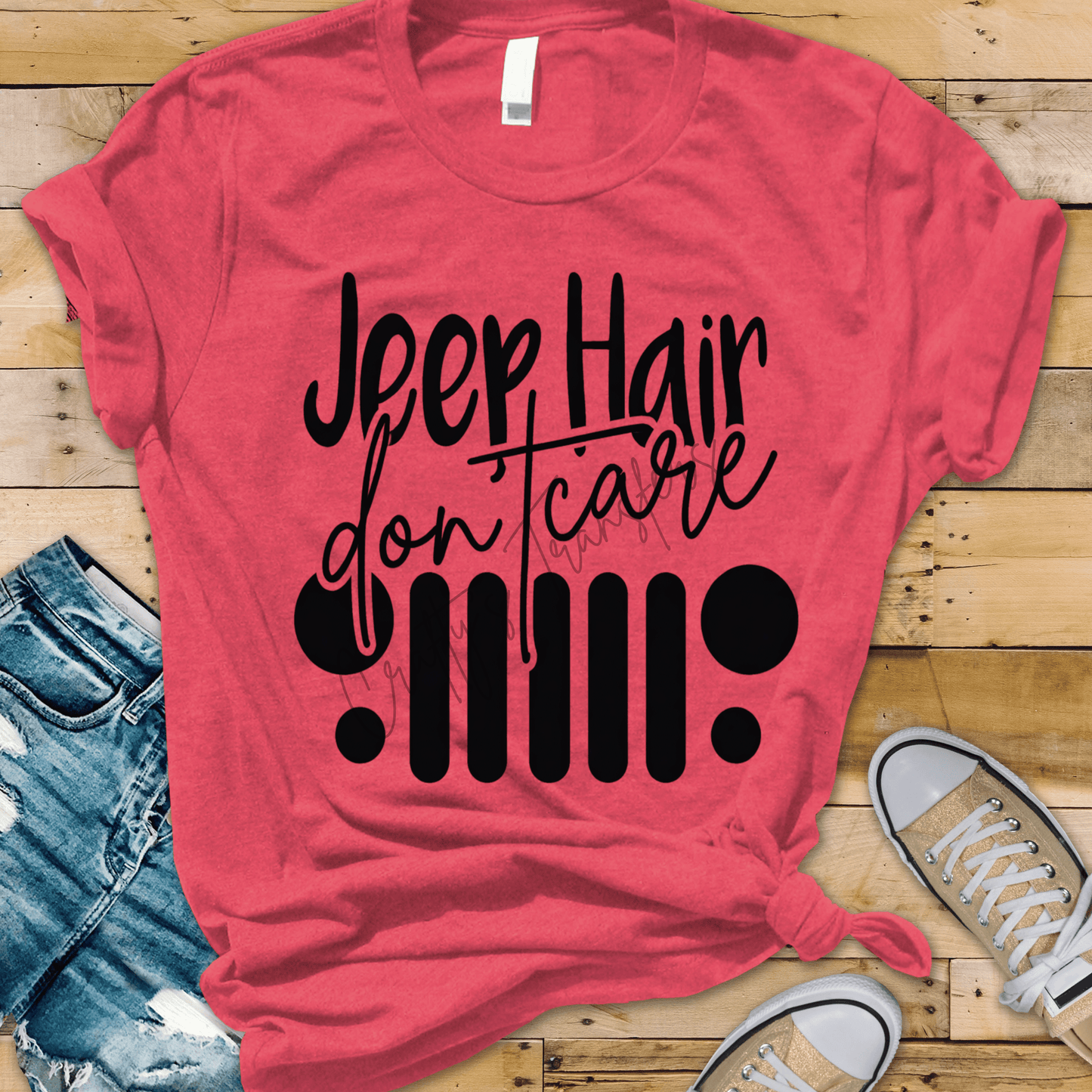 Jeep Hair Don’t Care DTF Transfer | Jeep Grill Graphic Shirt Design | Off Road Jeep Life Heat Transfer | Wrangler Style Tee