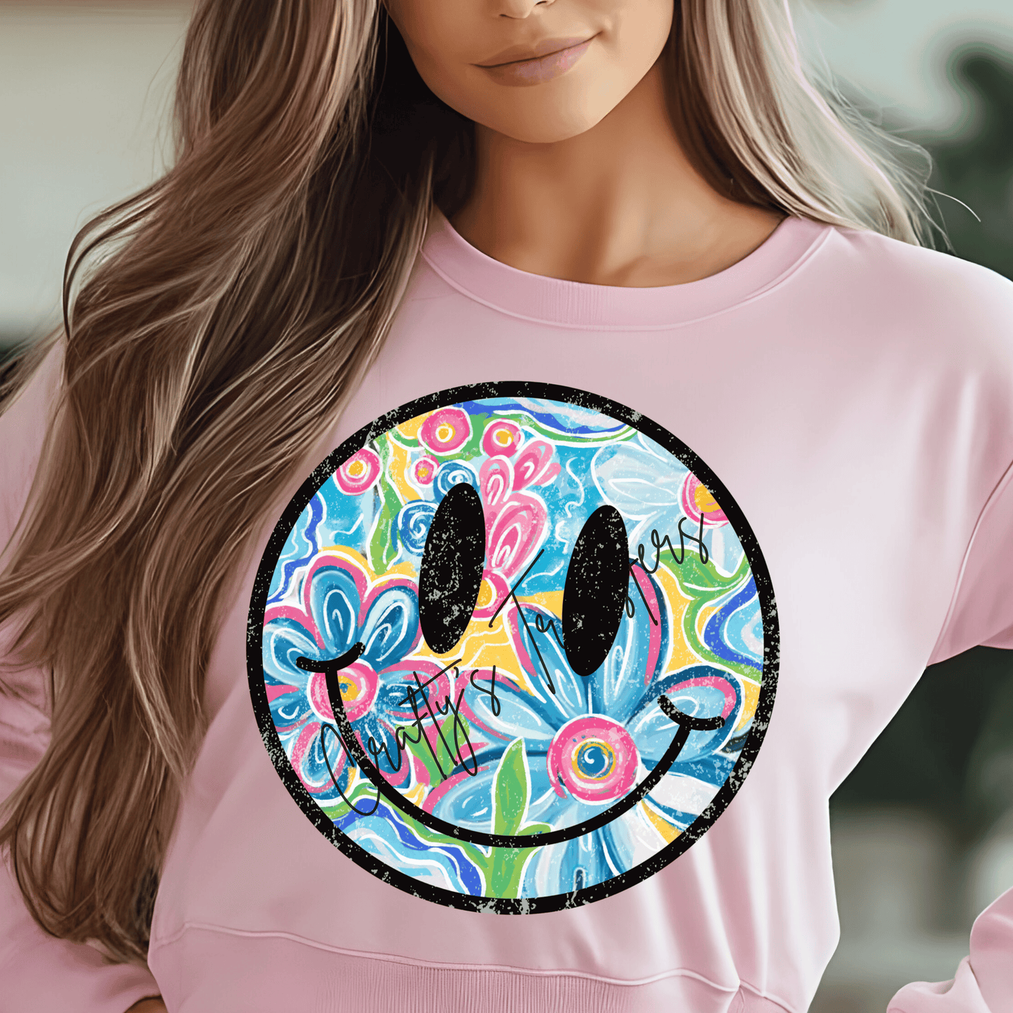 Floral Smiley Face DTF Transfer | Retro Hippie Flower Smiley Shirt Design | Groovy Aesthetic Graphic | Cute Trendy Heat Transfer