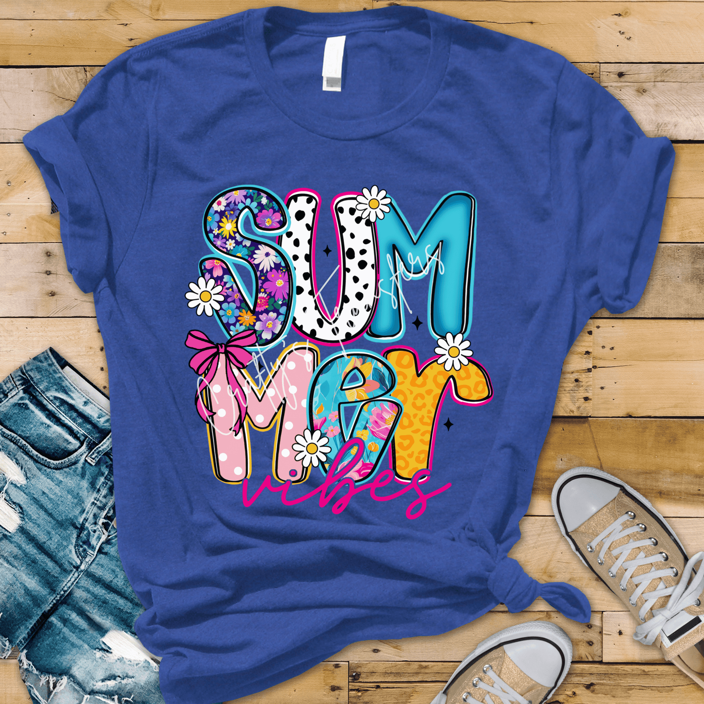 Summer Vibes DTF Transfer | Colorful Floral Leopard Polka Dot Graphic | Bright Trendy Boutique Tee Design