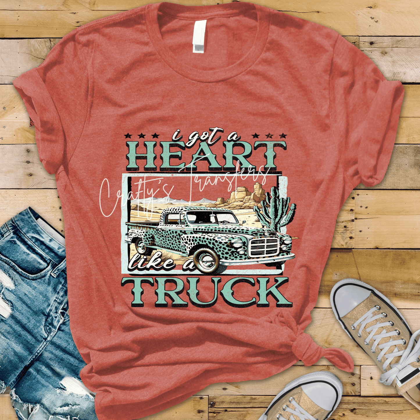 I Got a Heart Like a Truck DTF Transfer | Western Leopard Vintage Truck Design | Country Girl Shirt Graphic | Cowgirl Boutique Ready to Press