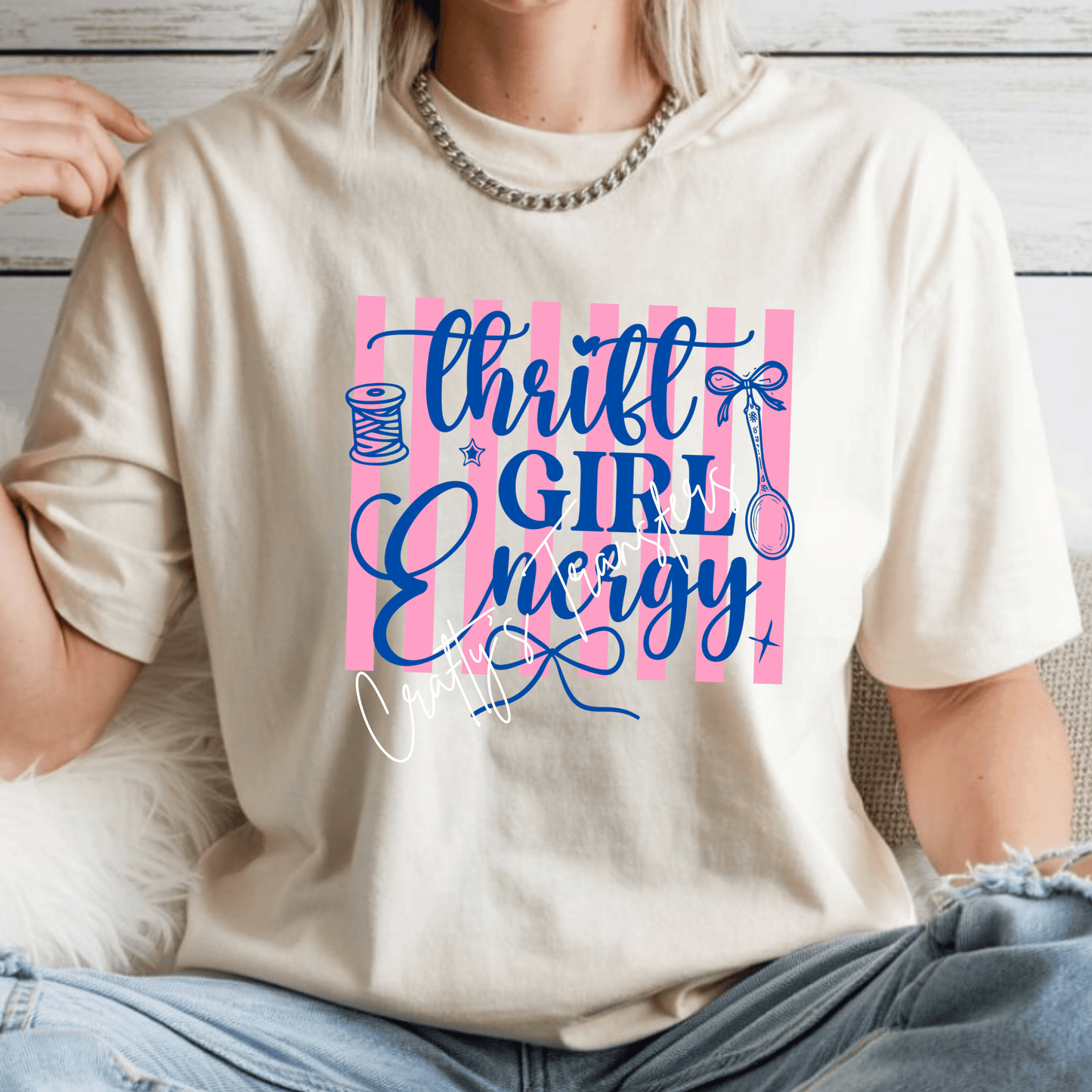 Thrift Girl Energy DTF Transfer | Cute Thrifting Shirt Design | Vintage Aesthetic Graphic Tee | DIY Sewing Lover Transfer | Boutique Trend