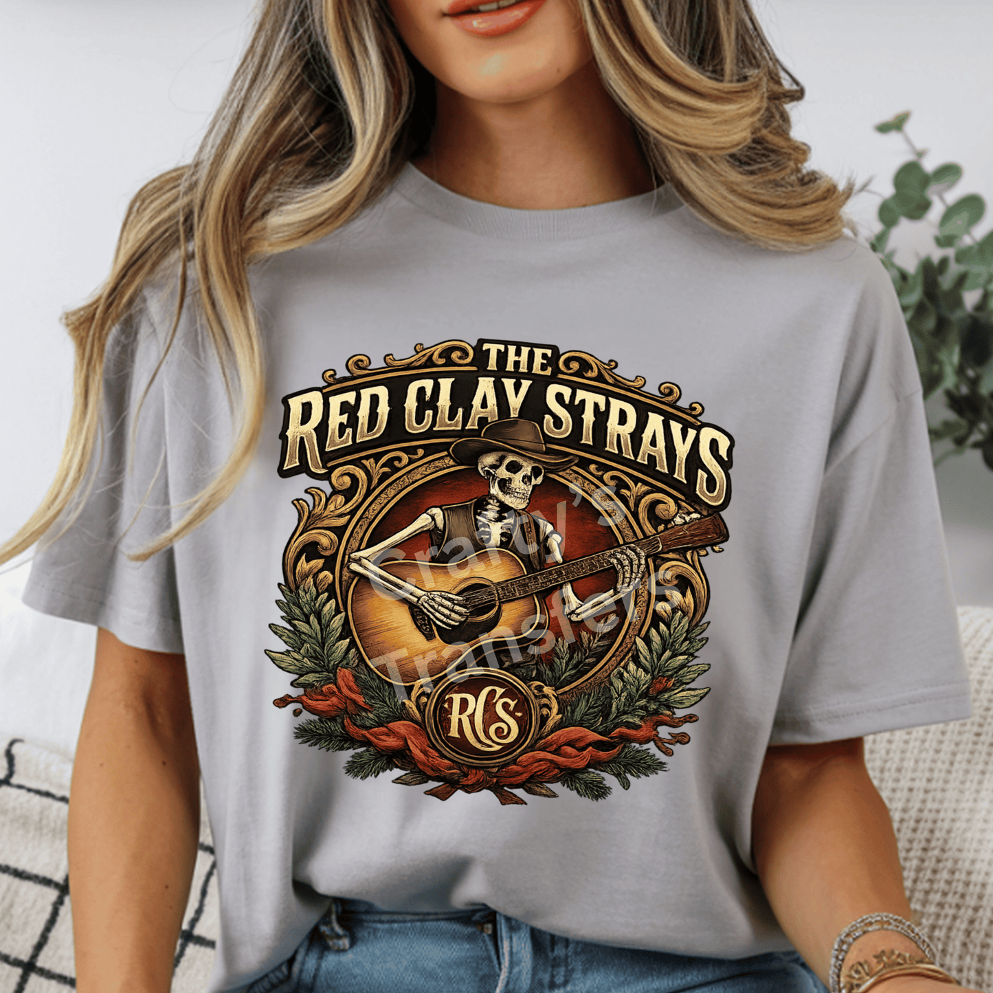Red Clay Strays Inspired DTF Transfer | Skeleton Guitar Western Graphic | Outlaw Country Shirt Design | Vintage Southern Rock Tee Transfer
