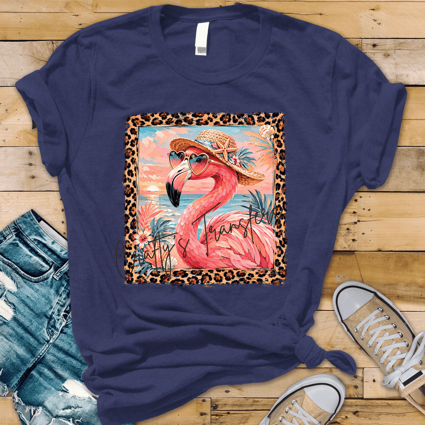 Flamingo Beach DTF Transfer | Tropical Flamingo Sunset Design | Summer Vacation Graphic Tee Transfer