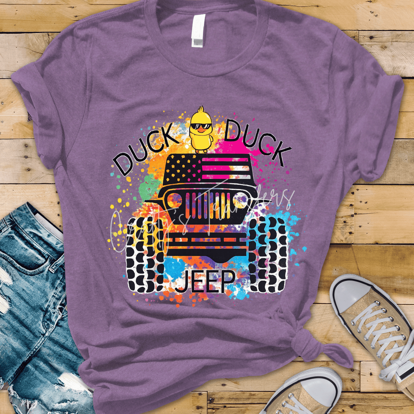 Duck Duck Jeep DTF Transfer | Colorful Jeep Graphic with Rubber Duck | Offroad Jeep Lover Shirt Design