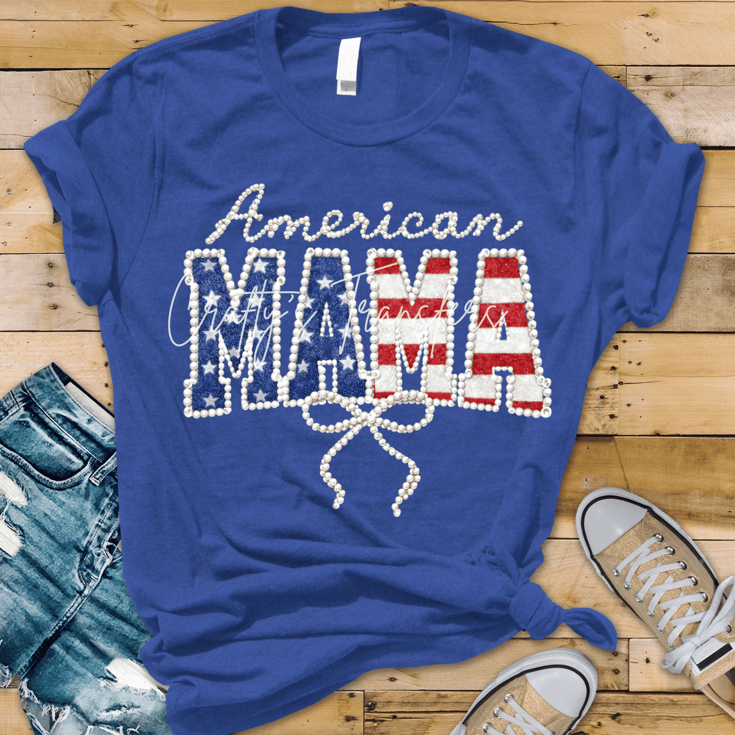 American Mama DTF Transfer – Patriotic Red White Blue Mama Design – 4th of July Graphic Tee Transfer