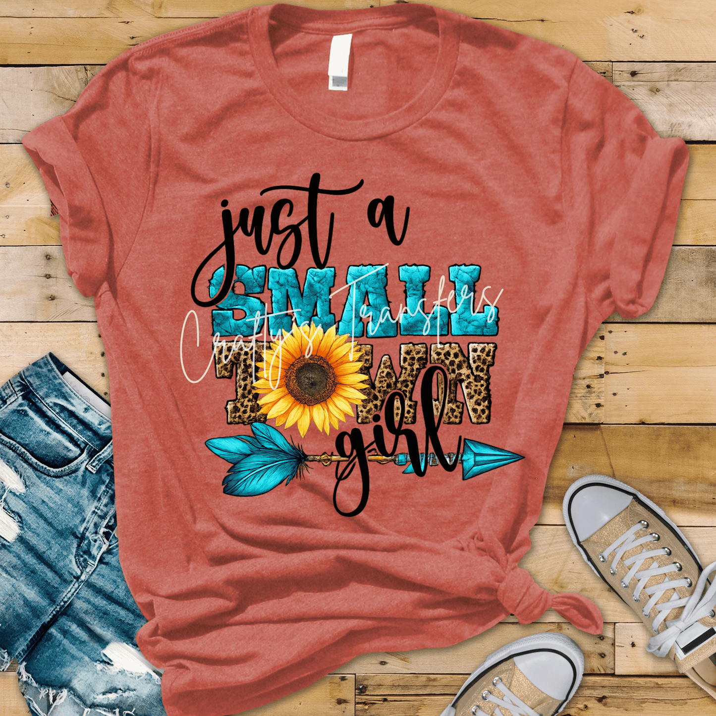 Small Town Girl DTF Transfer – Turquoise & Leopard Sunflower Western Design – Country Girl Shirt Transfer