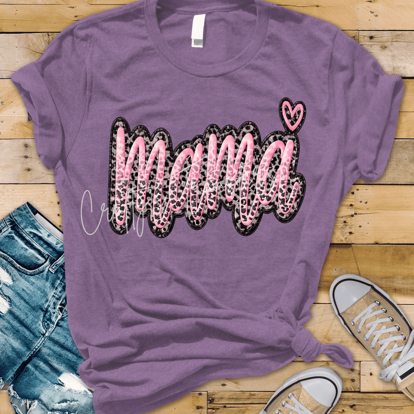 Mama Pink & Black Cheetah DTF Transfer – Trendy Script Mom Design with Heart – Boutique Style Shirt Transfer