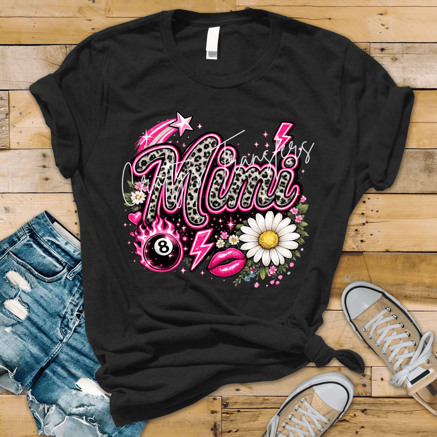 Mimi Leopard Print DTF Transfer | Trendy Pink Lightning Graphic | Grandma Name Shirt Design | Retro Glam Mimi Tee Transfer | Ready to Press