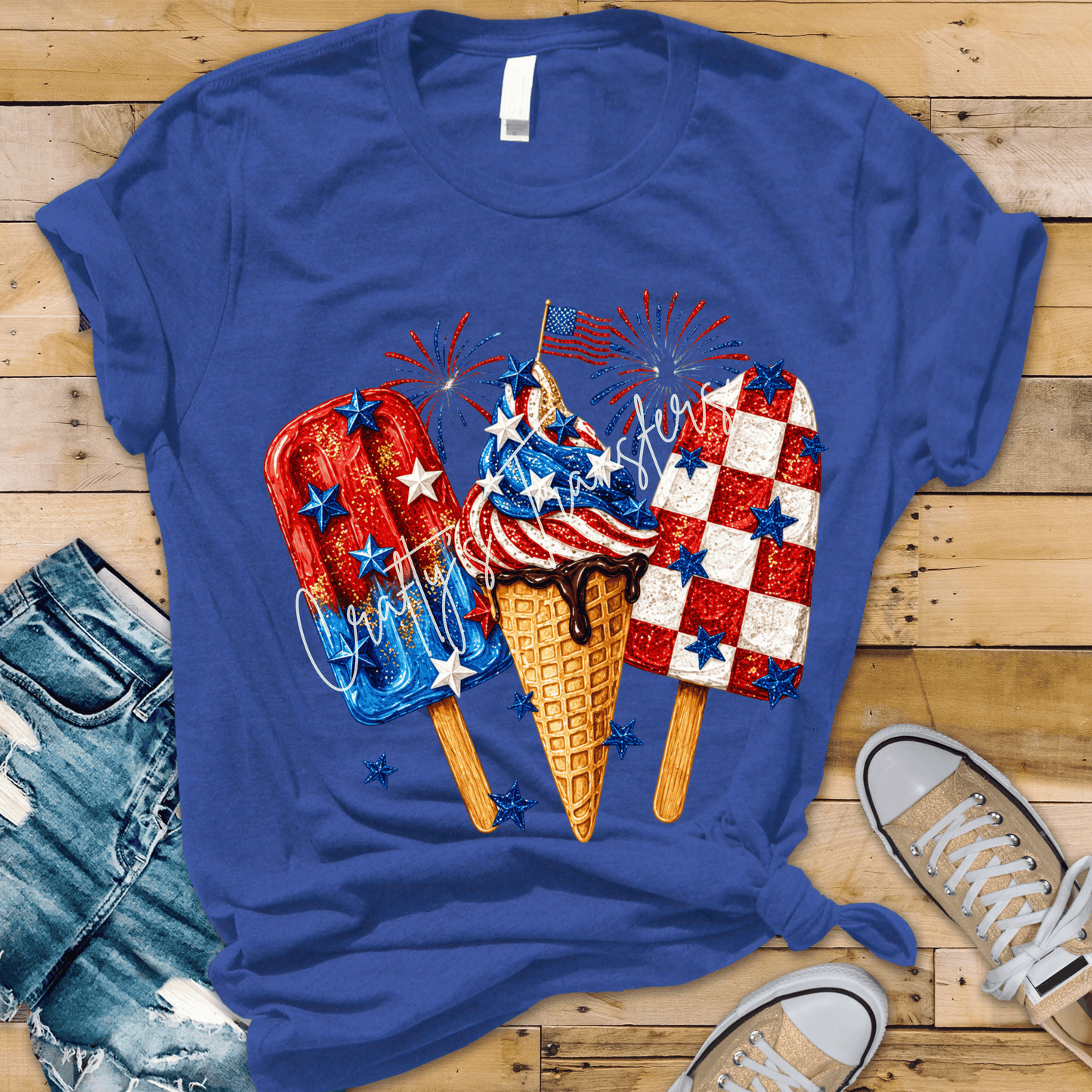 Patriotic Ice Cream DTF Transfer | 4th of July Popsicle & Cone Graphic | Red White Blue Summer Shirt Design