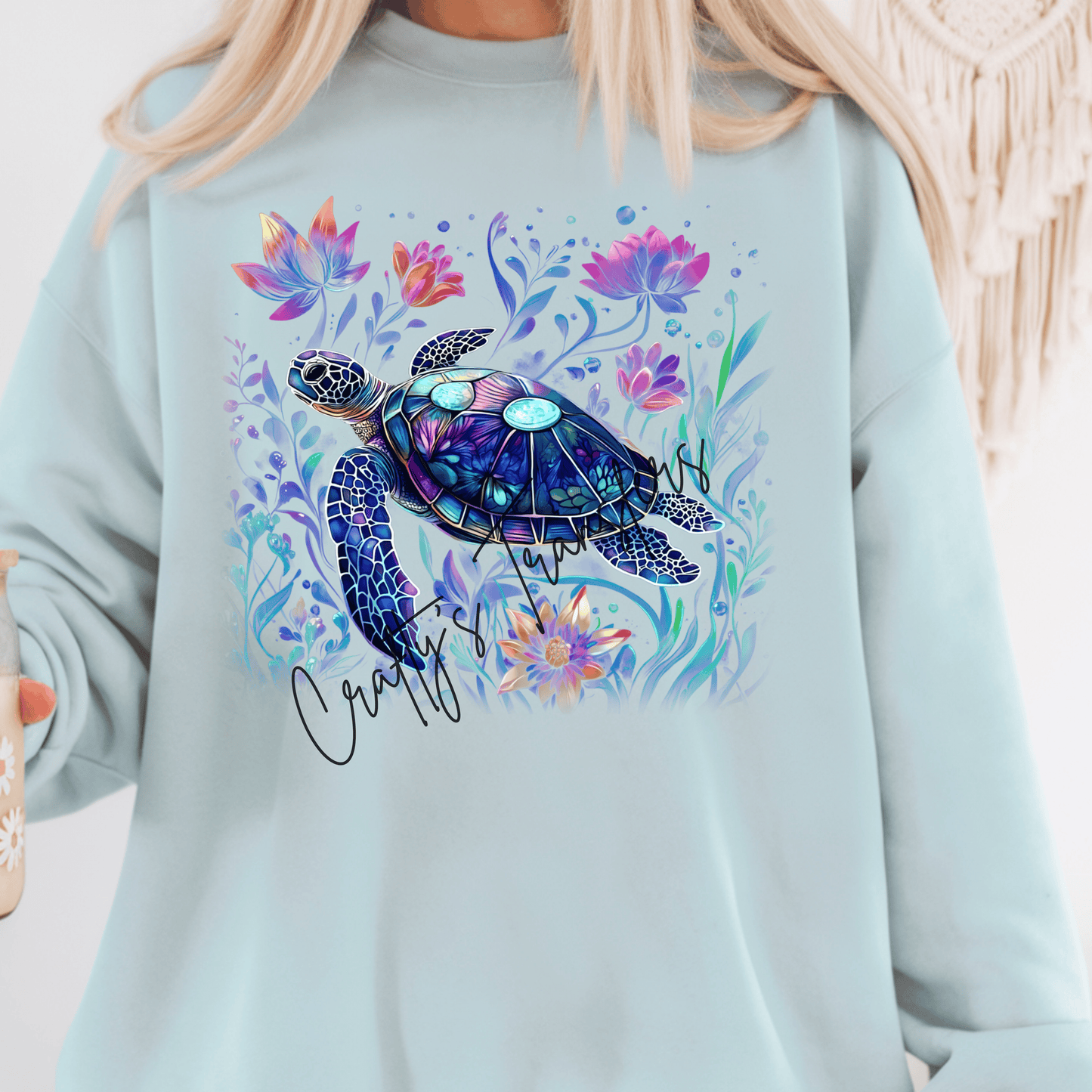 Floral Sea Turtle DTF Transfer | Coastal Turtle Graphic Tee Transfer | Ocean Life Beach Shirt Design