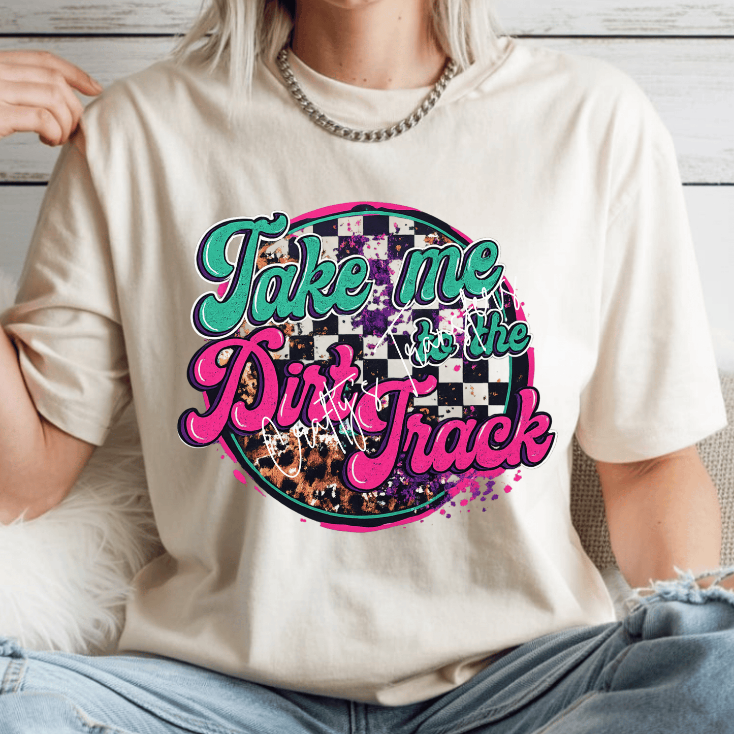 Take Me to the Dirt Track DTF Transfer | Retro Racing Graphic Tee Transfer | Western Checkered Flag Shirt Heat Transfer