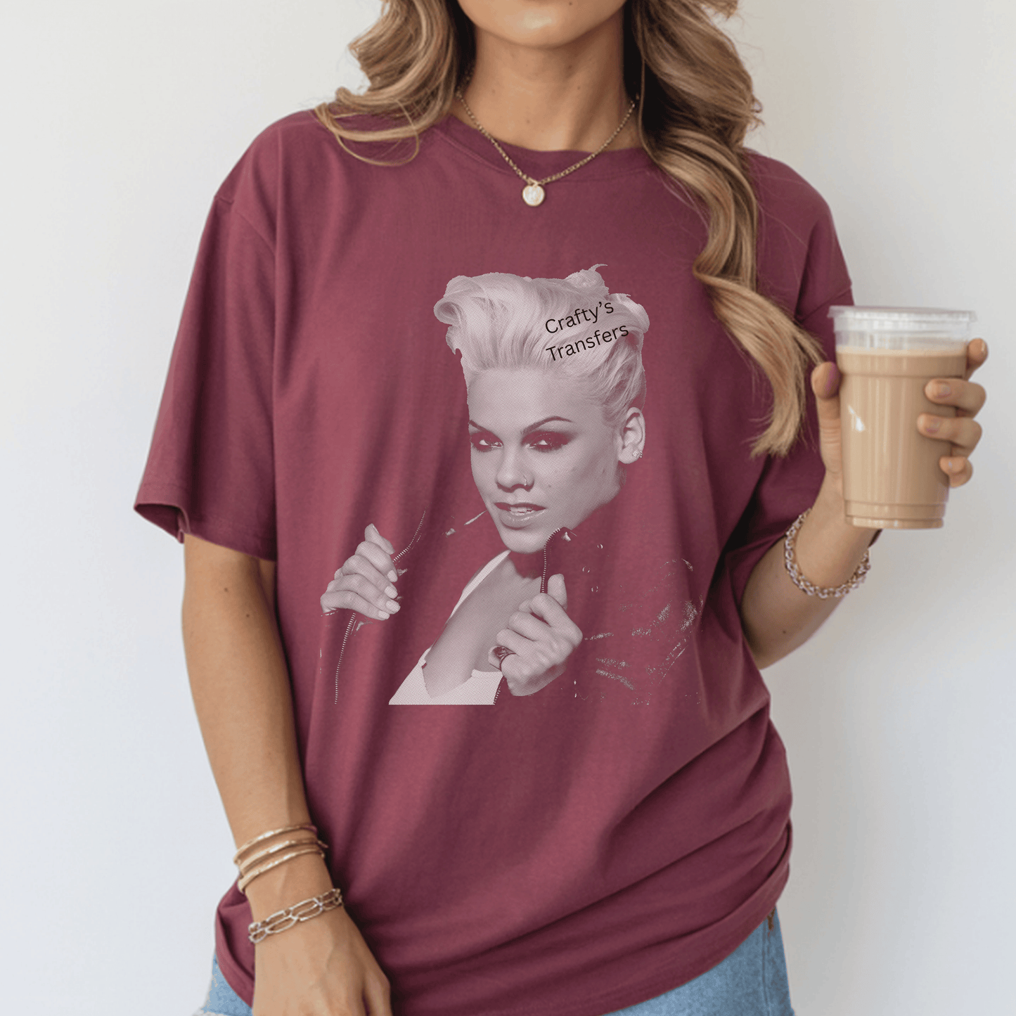 Pink Inspired Halftone DTF Transfer | Retro Pop Singer Graphic Transfer | Vintage Music Shirt DTF | Edgy Concert Tee Design