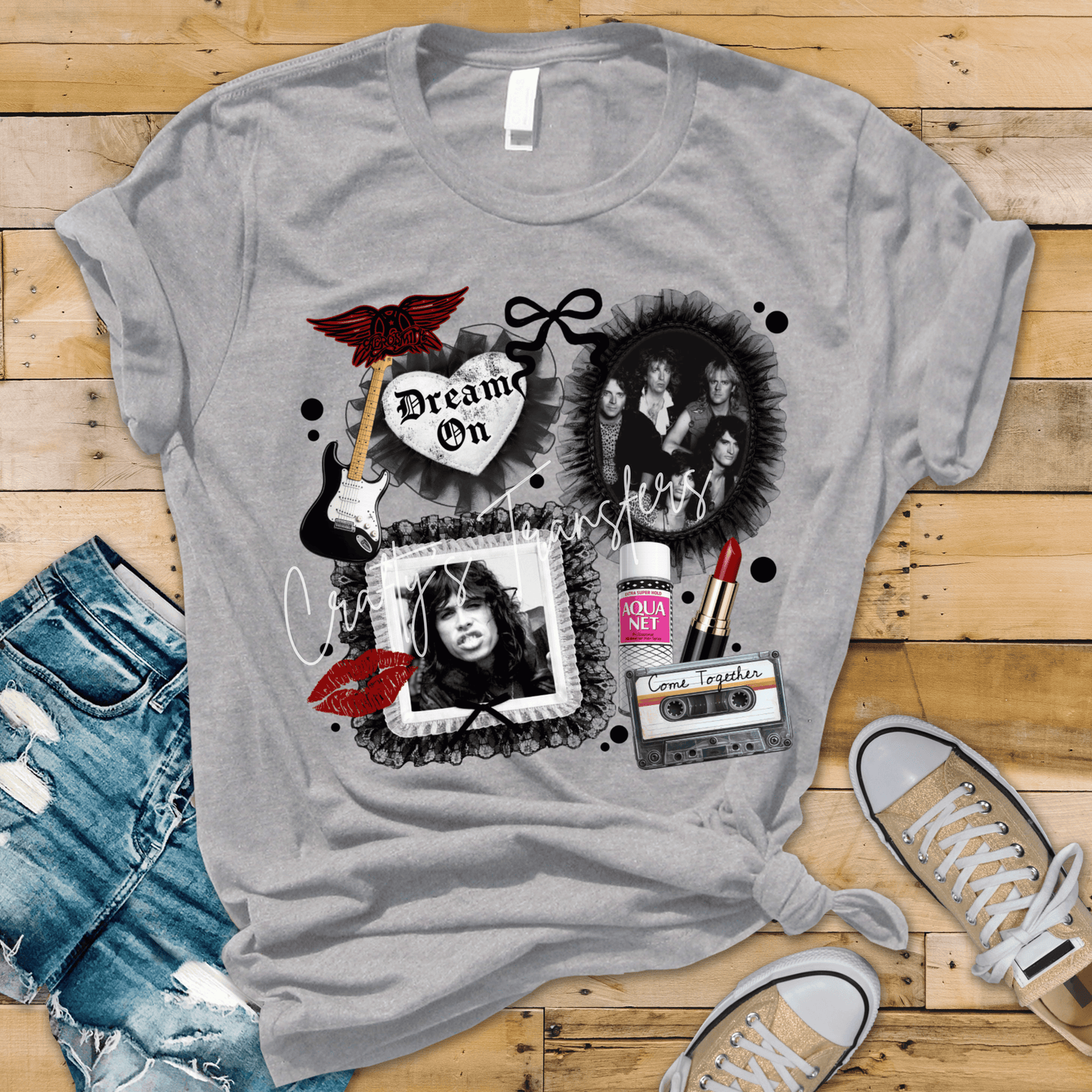 Aero S 80s Rock Collage DTF Transfer | Retro Glam Metal Inspired Graphic | Vintage Rock Concert Shirt Design (Copy) (Copy) (Copy)