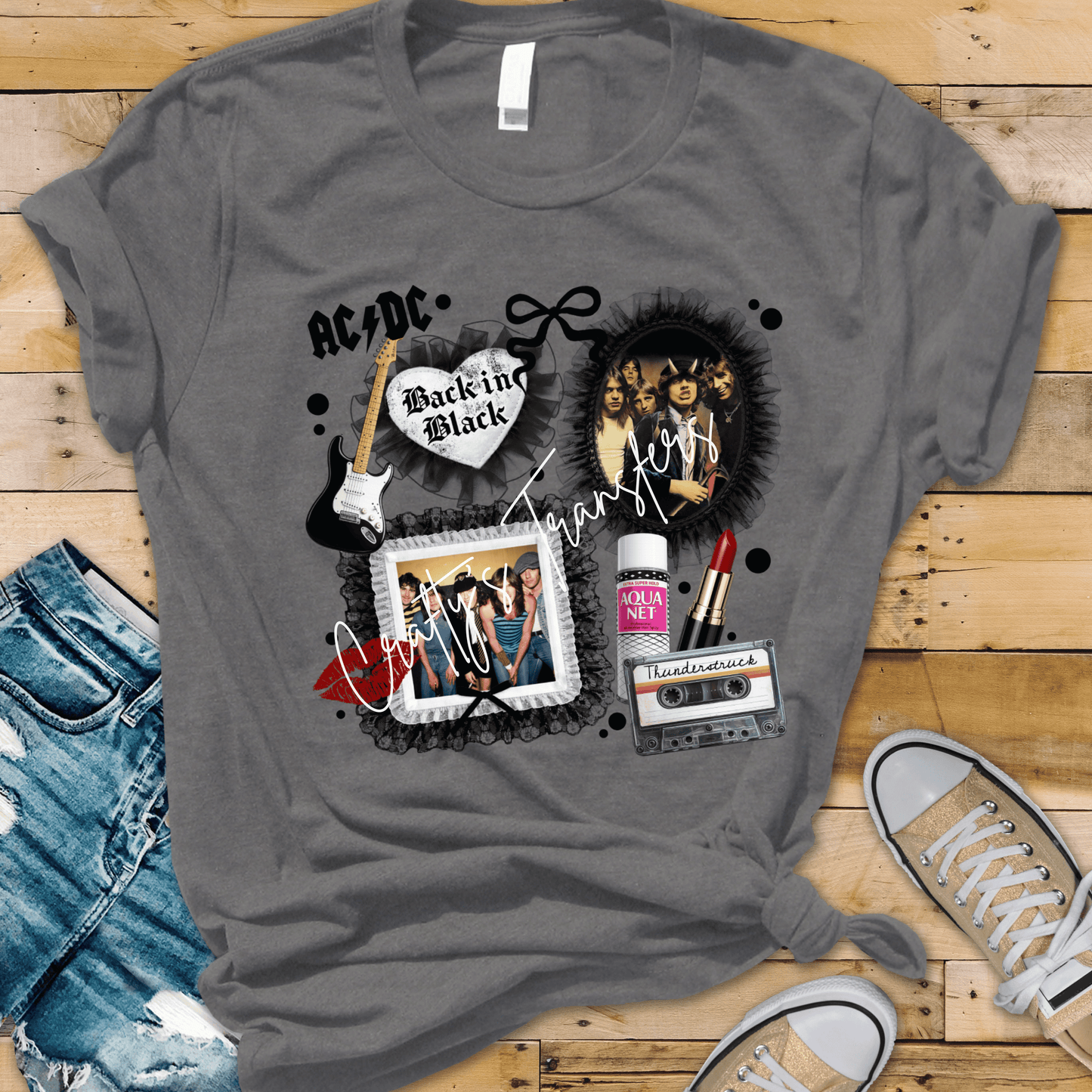 ACDC 80s Rock Collage DTF Transfer | Retro Glam Metal Inspired Graphic | Vintage Rock Concert Shirt Design (Copy)