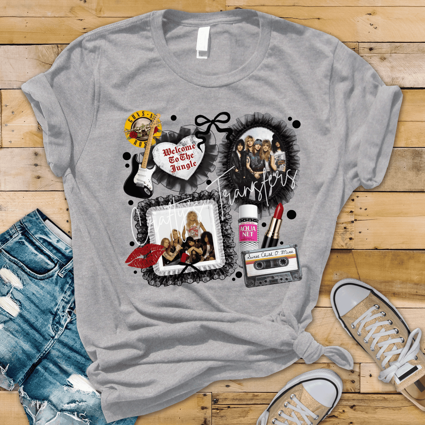 G&R 80s Rock Collage DTF Transfer | Retro Glam Metal Inspired Graphic | Vintage Rock Concert Shirt Design