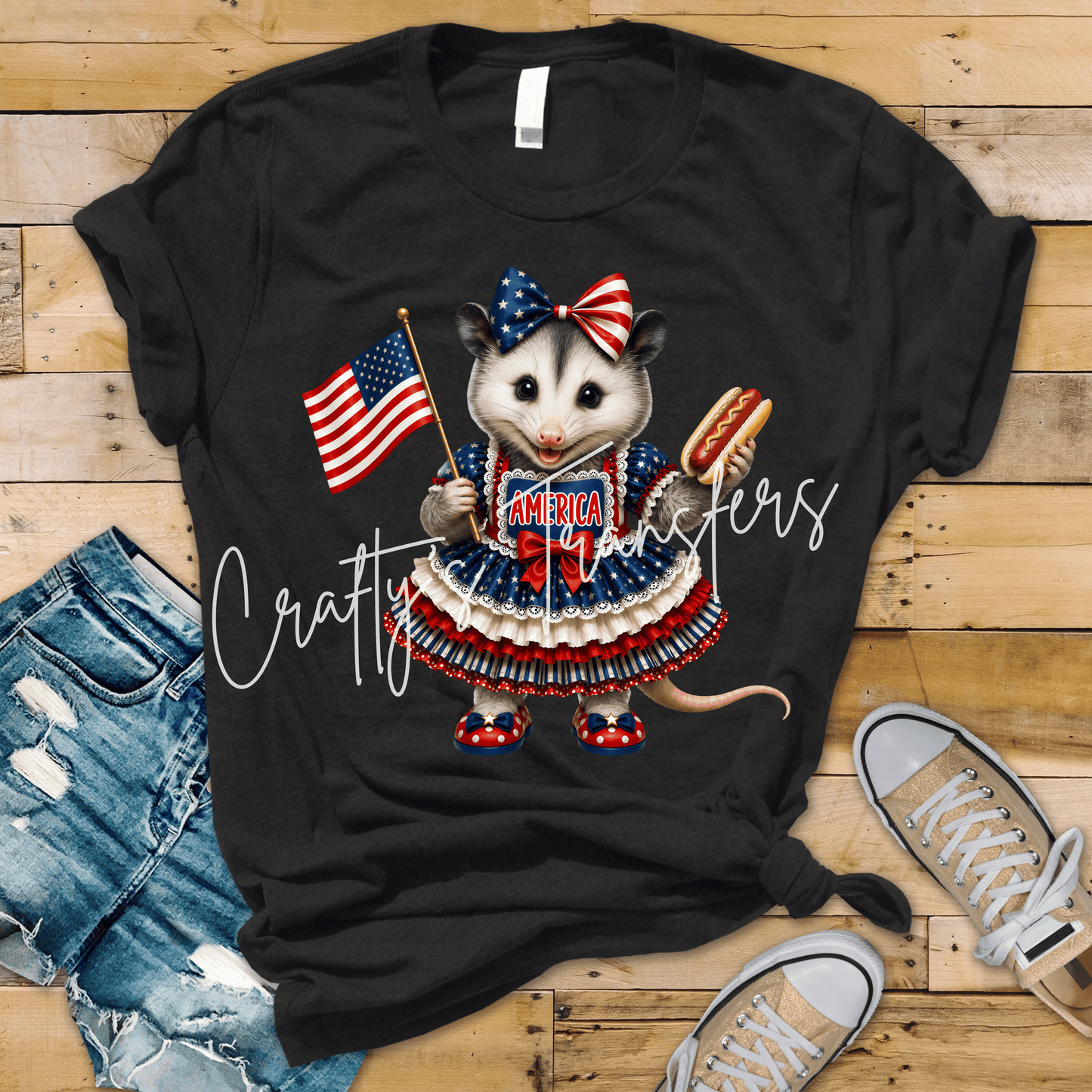 Patriotic America Opossum DTF Transfer | Cute 4th of July Possum Graphic | Americana Animal Shirt Transfer