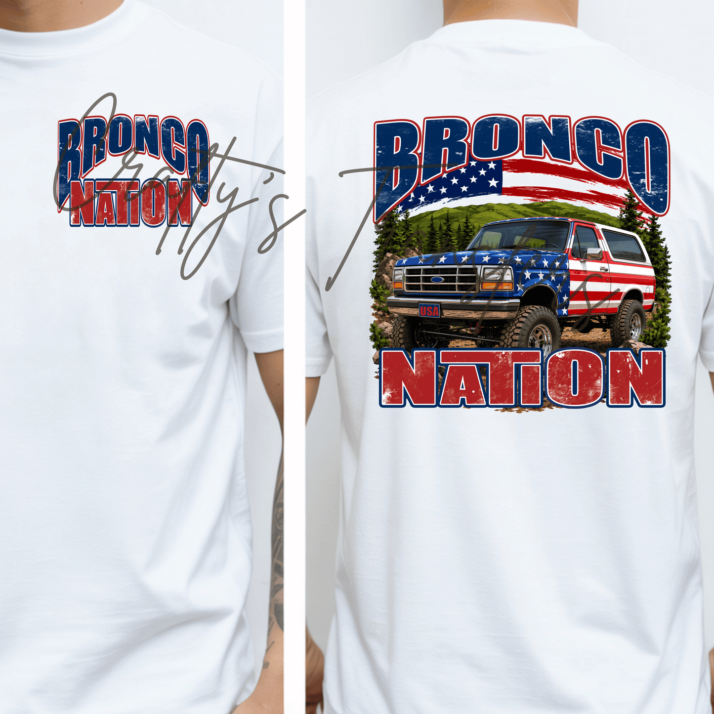 Bronco Nation Patriotic DTF Transfer | American Flag Bronco Truck Shirt Transfer | USA Offroad Graphic Tee Design
