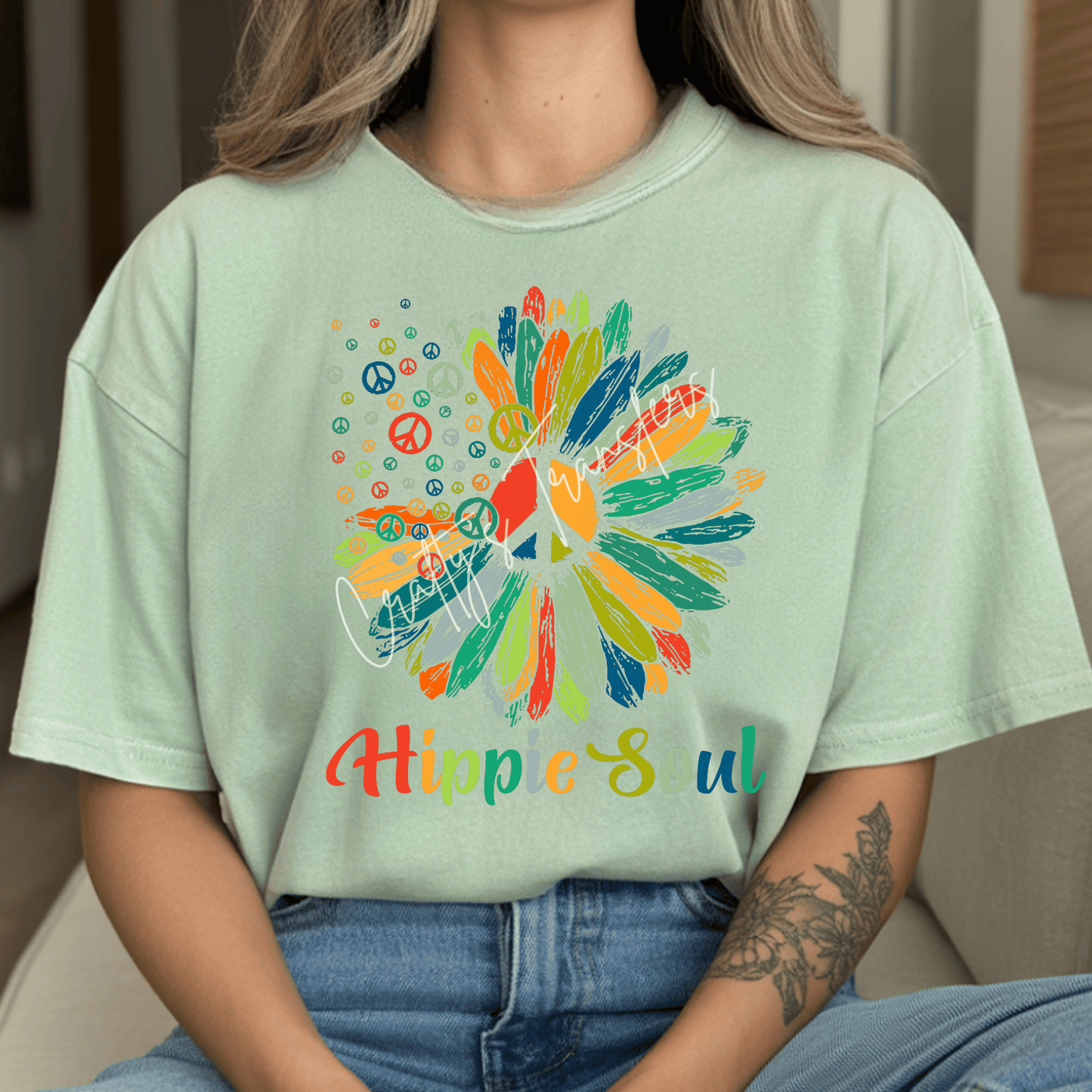 Retro Peace Flower DTF Transfer | Neon Hippie Floral Graphic | Groovy Boho Boutique Shirt Transfer
